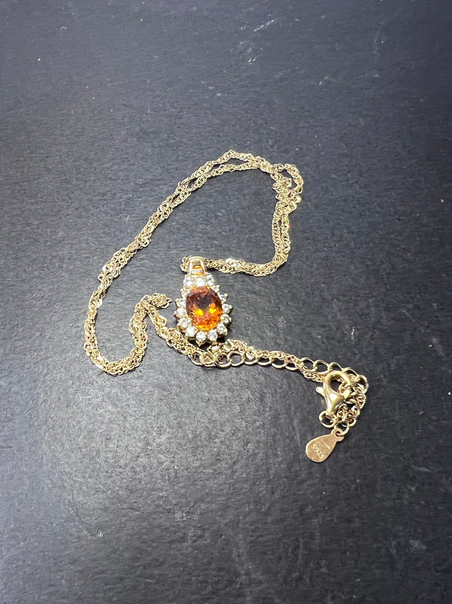 Mandarin citrine and white topaz halo pendant necklace in 14k gold over sterling silver