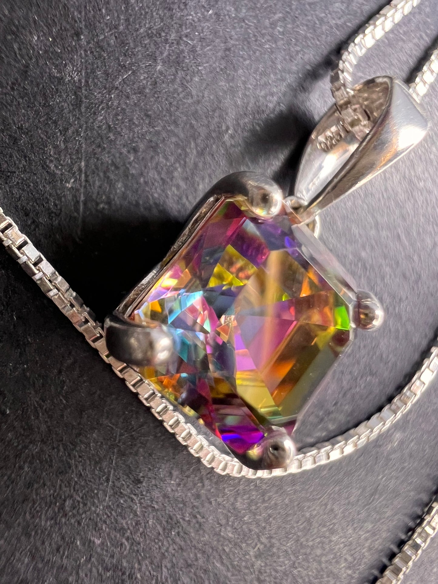 Mystic multi colored quartz gem pendant in sterling silver with chain