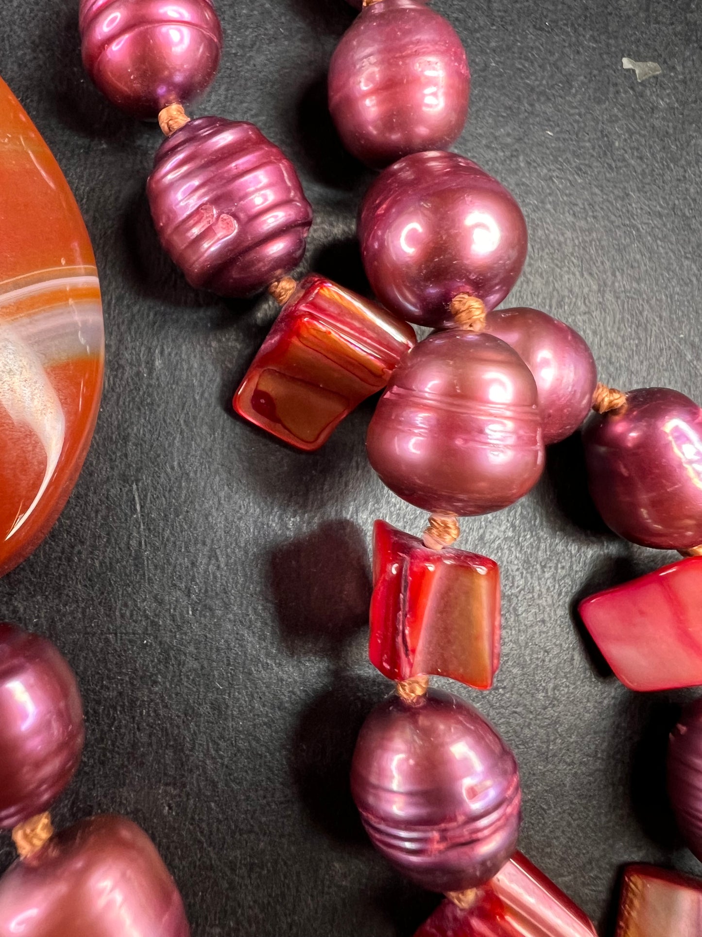 NEW carnelian and freshwater pearl multi strand necklace with sterling silver clasp