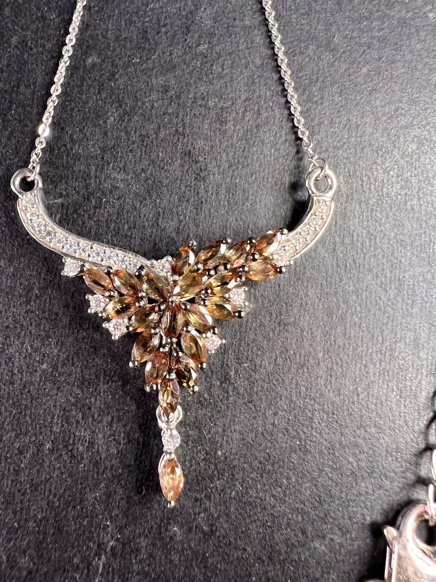 NEW Andalusite and Moissanite floral necklace in rhodium over sterling silver