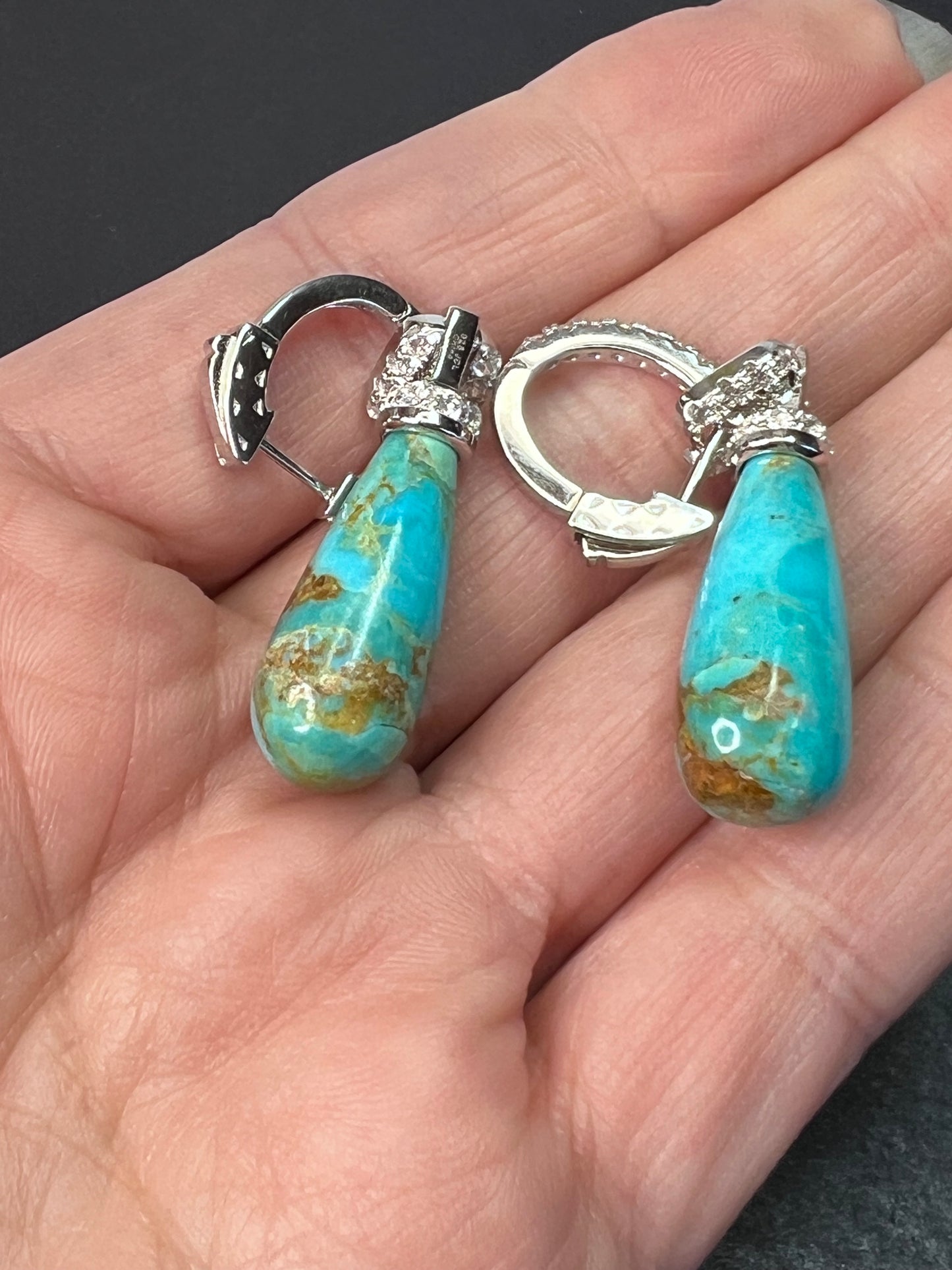 Turquoise composite rhodium over sterling silver drop earrings