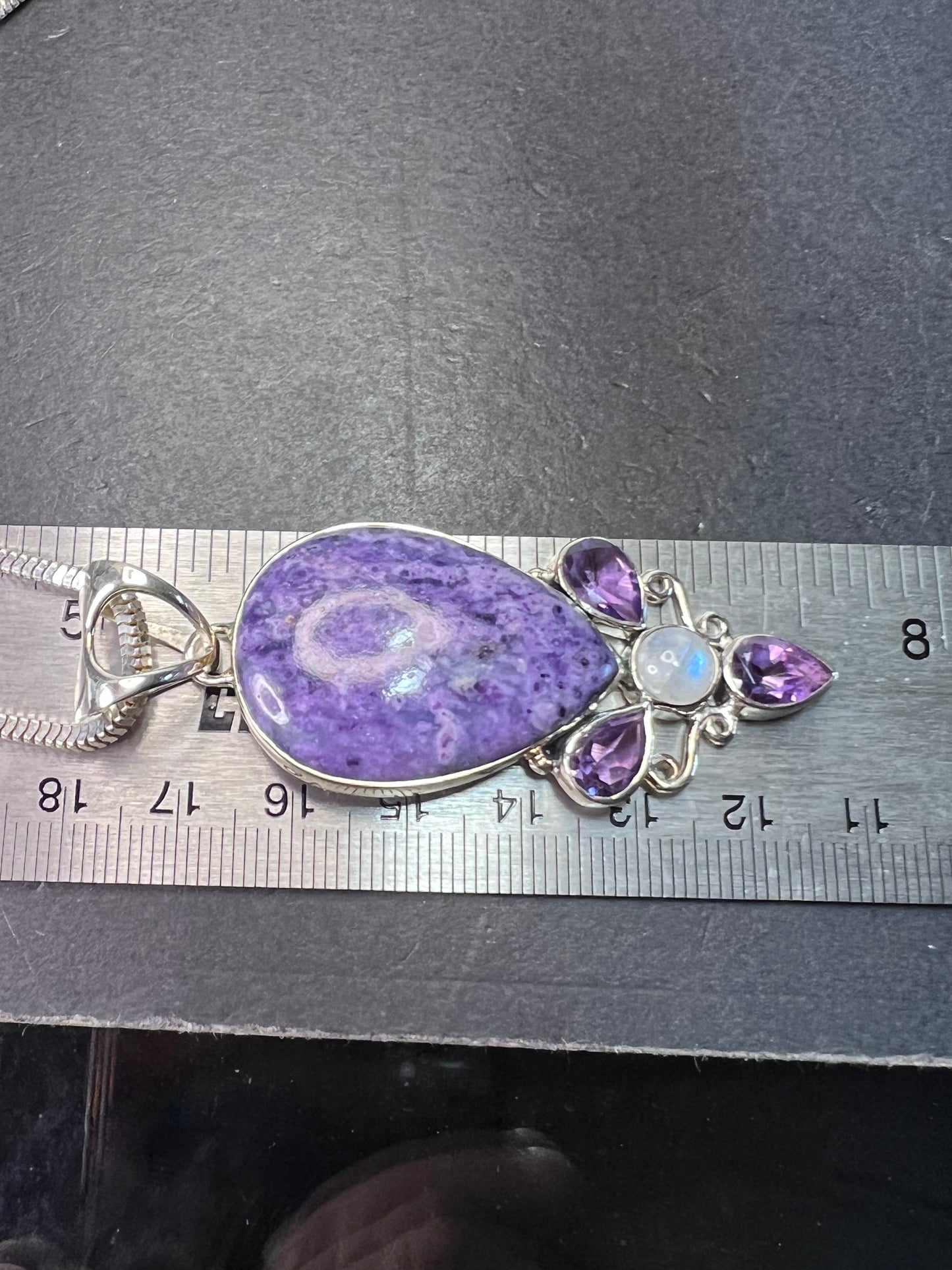 Arya designer stichtite and amethyst Sterling silver necklace