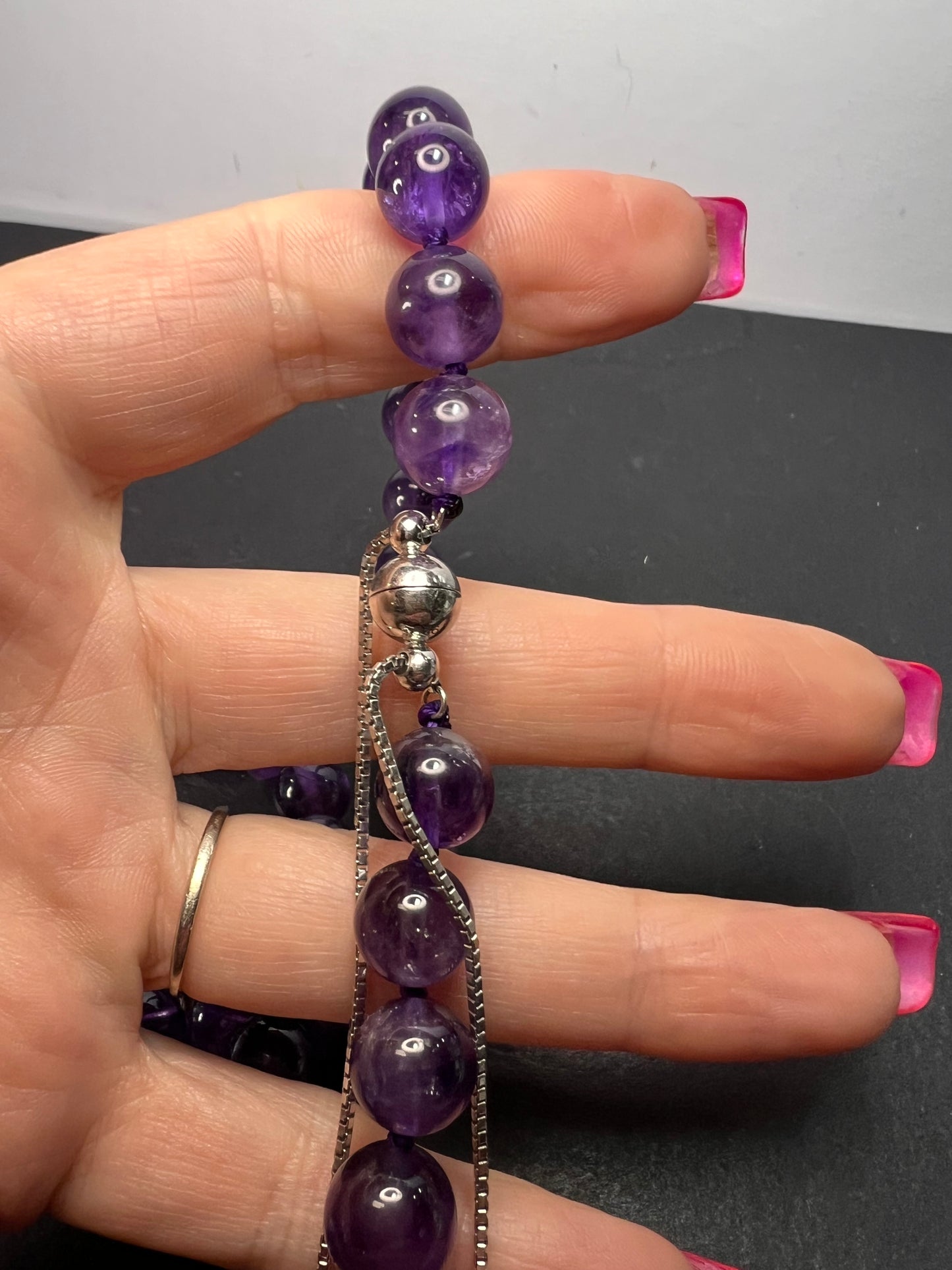 Amethyst knotted sterling silver bolo necklace