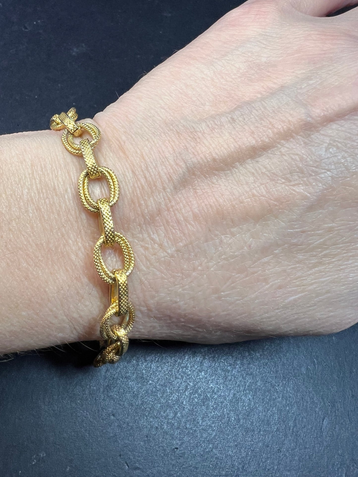 Vintage Italian 18k Gold Plated Bronze Textured Link Bracelet