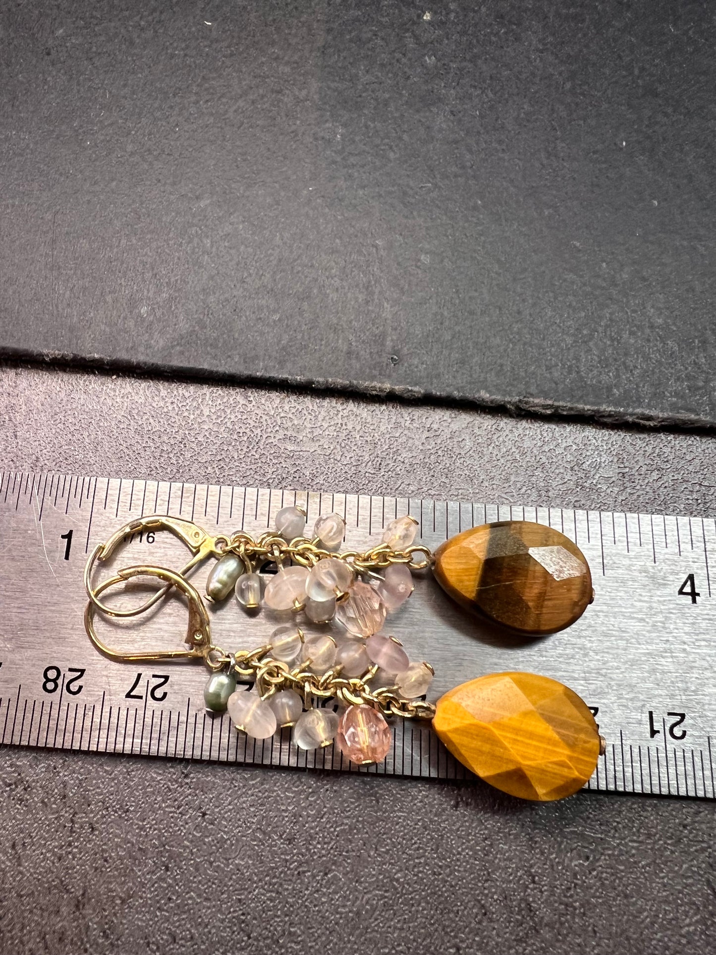 Avon tigers eye gold tone lever back chandelier earrings