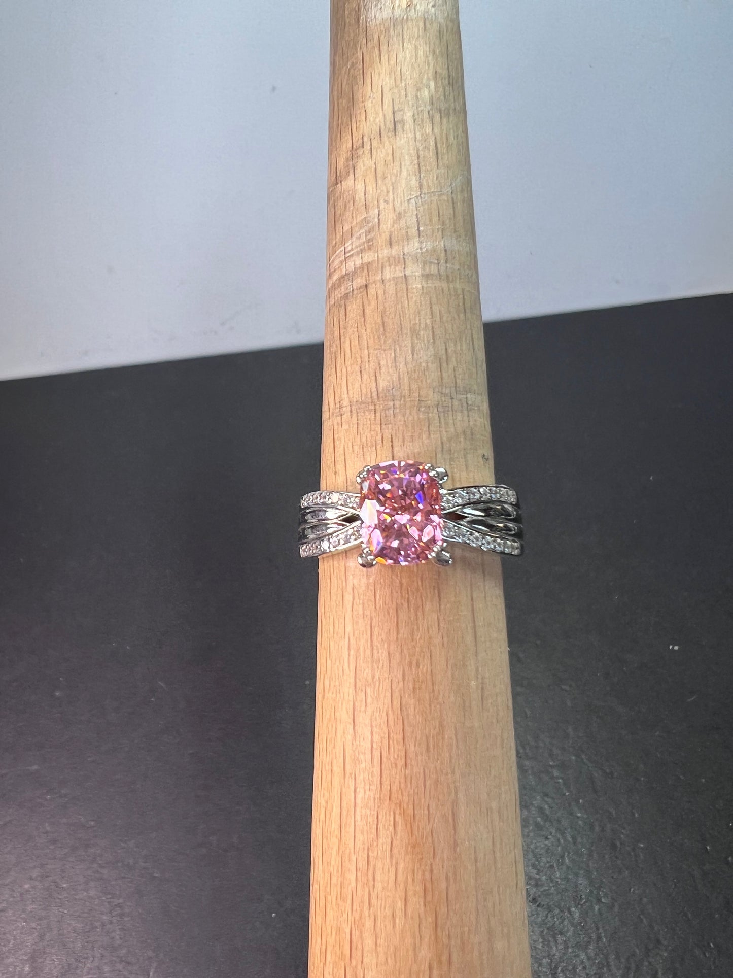 Bella Luce pink and white CZ rhodium over Sterling ring 5.01 ctw size 9