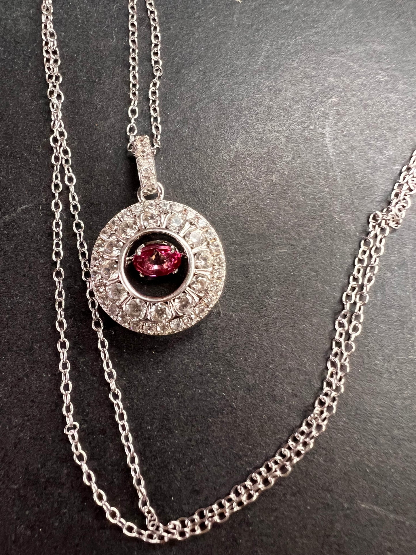 Pink tourmaline white topaz fluttering pendant necklace in platinum over sterling silver