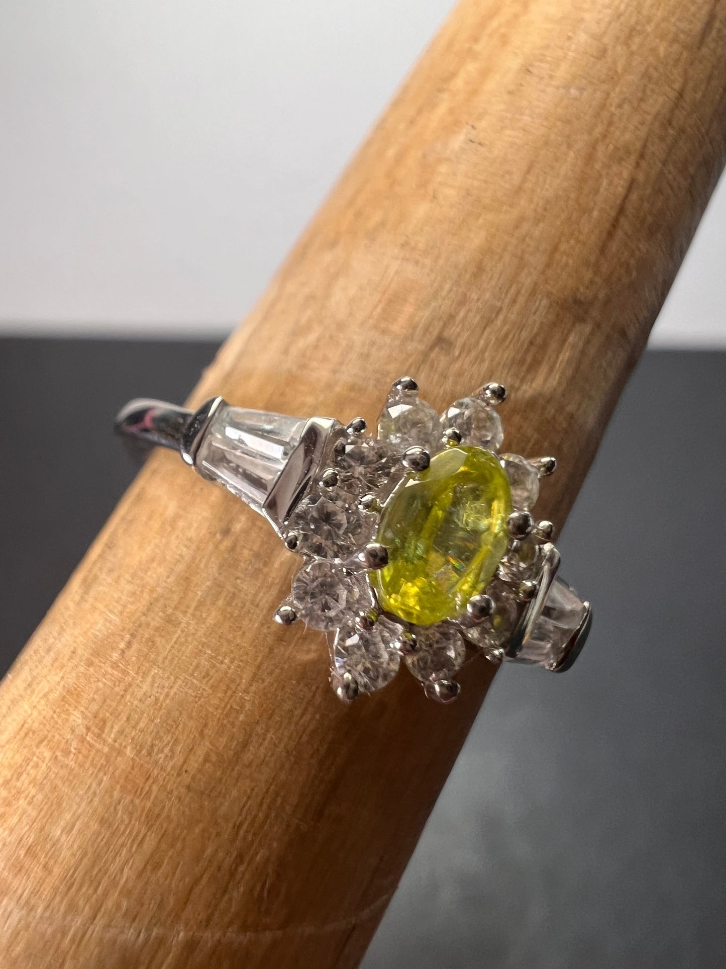 Sphene halo ring in rhodium over sterling silver size 5 *NEW*