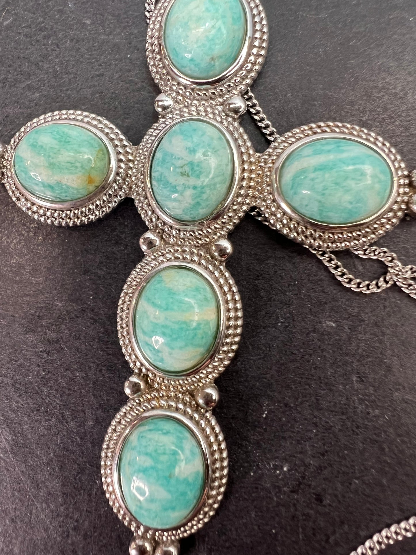 Amazonite cross pendant and chain necklace in sterling silver