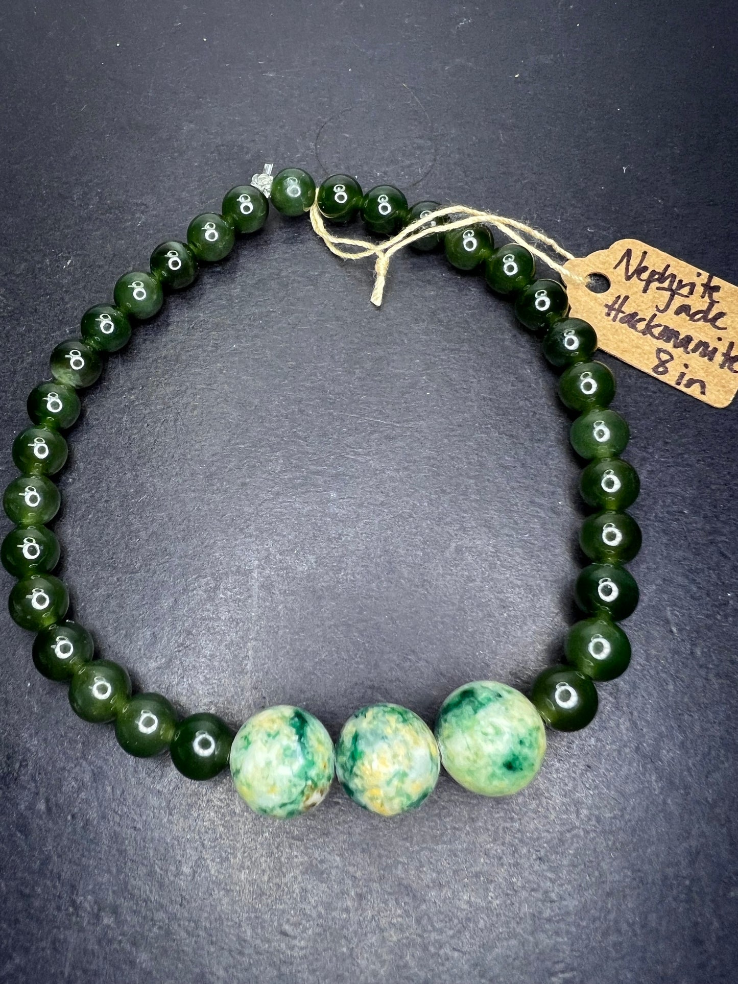 Nephrite Jade and Hackmanite stretch bracelet 8 inch