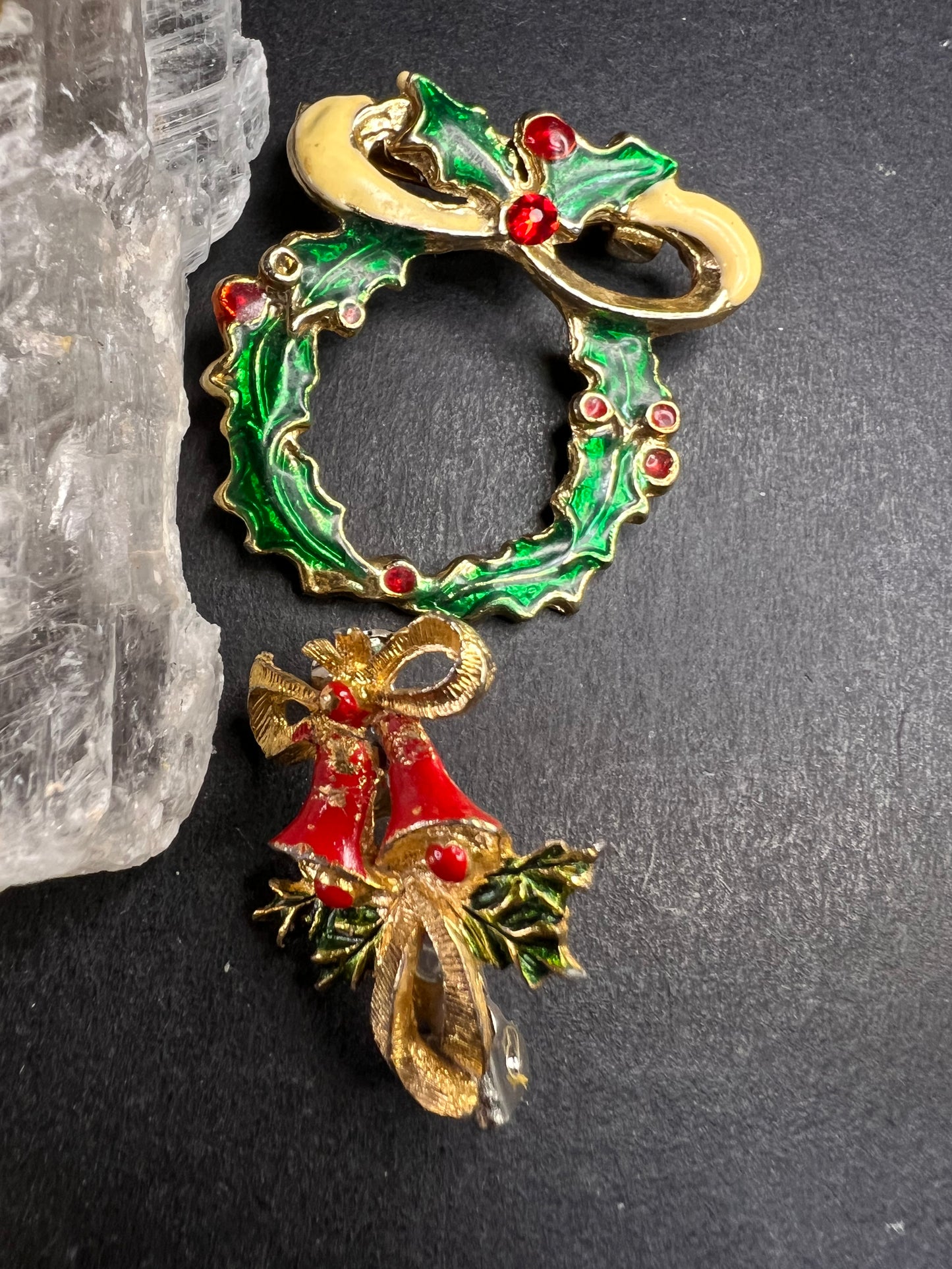 Vintage Christmas Brooch Lot of 6 Holiday Wreath Cat Tree Enamel Pins