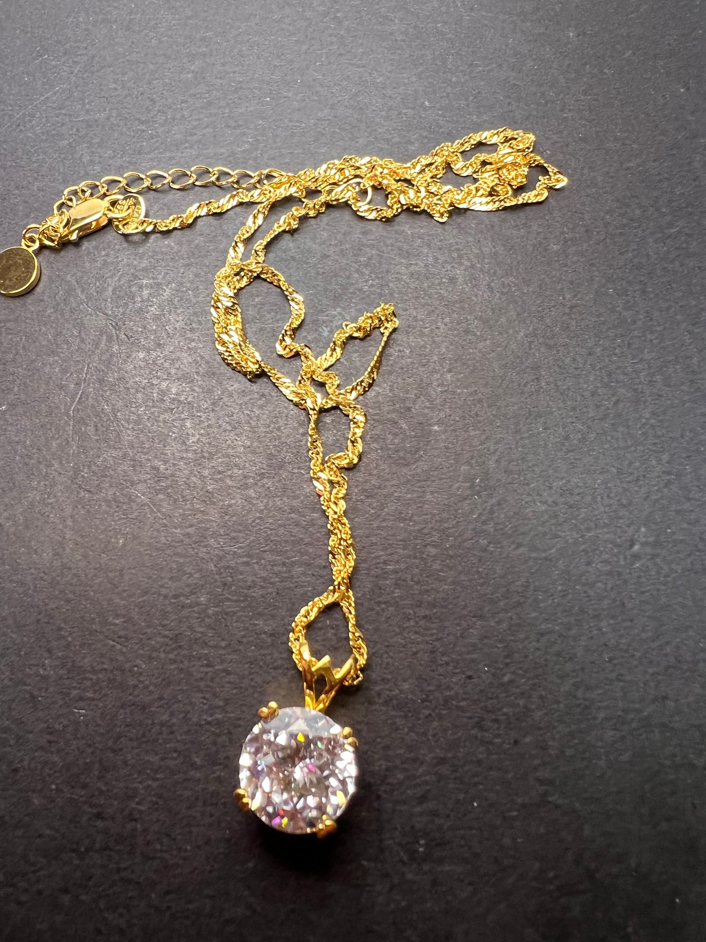 Charles Winston CZ gold over Sterling solitaire pendant and chain necklace