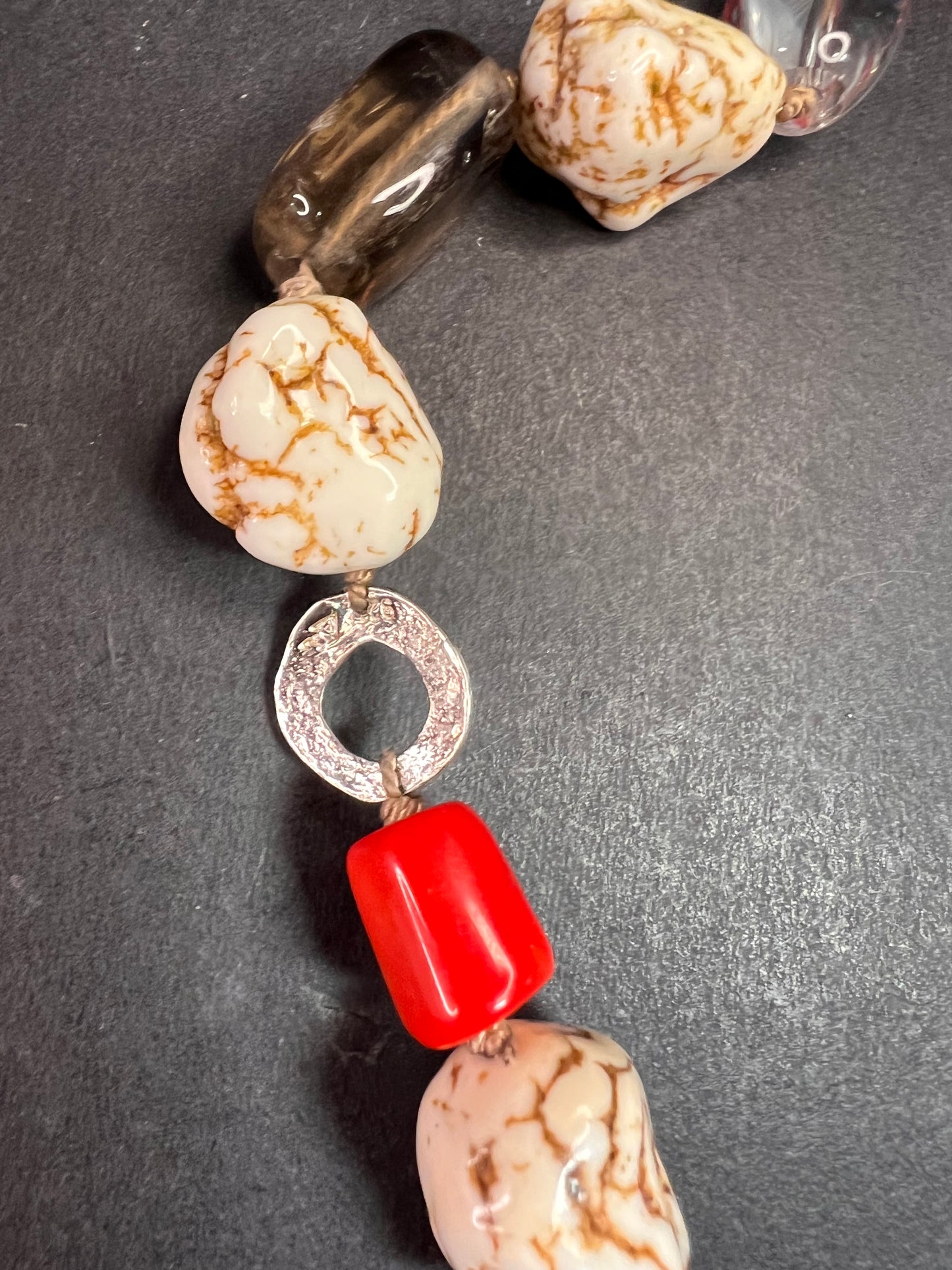 NEW Bamboo coral multi stone sterling silver necklace