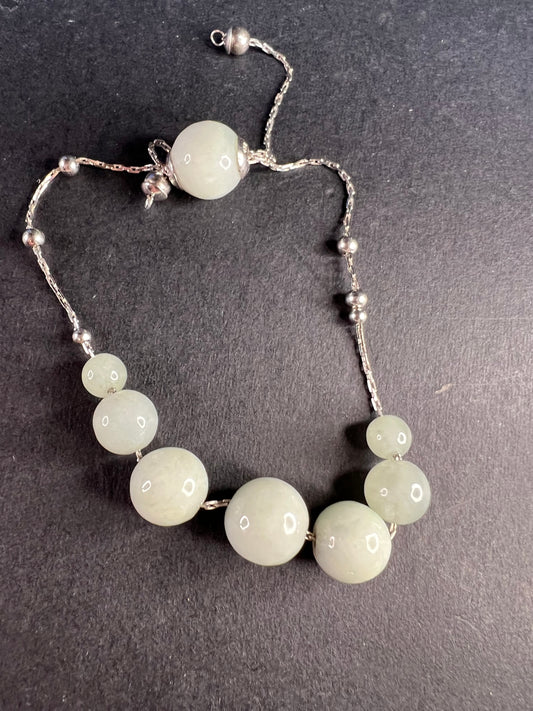 Burmese jade adjustable bolo sterling silver bracelet