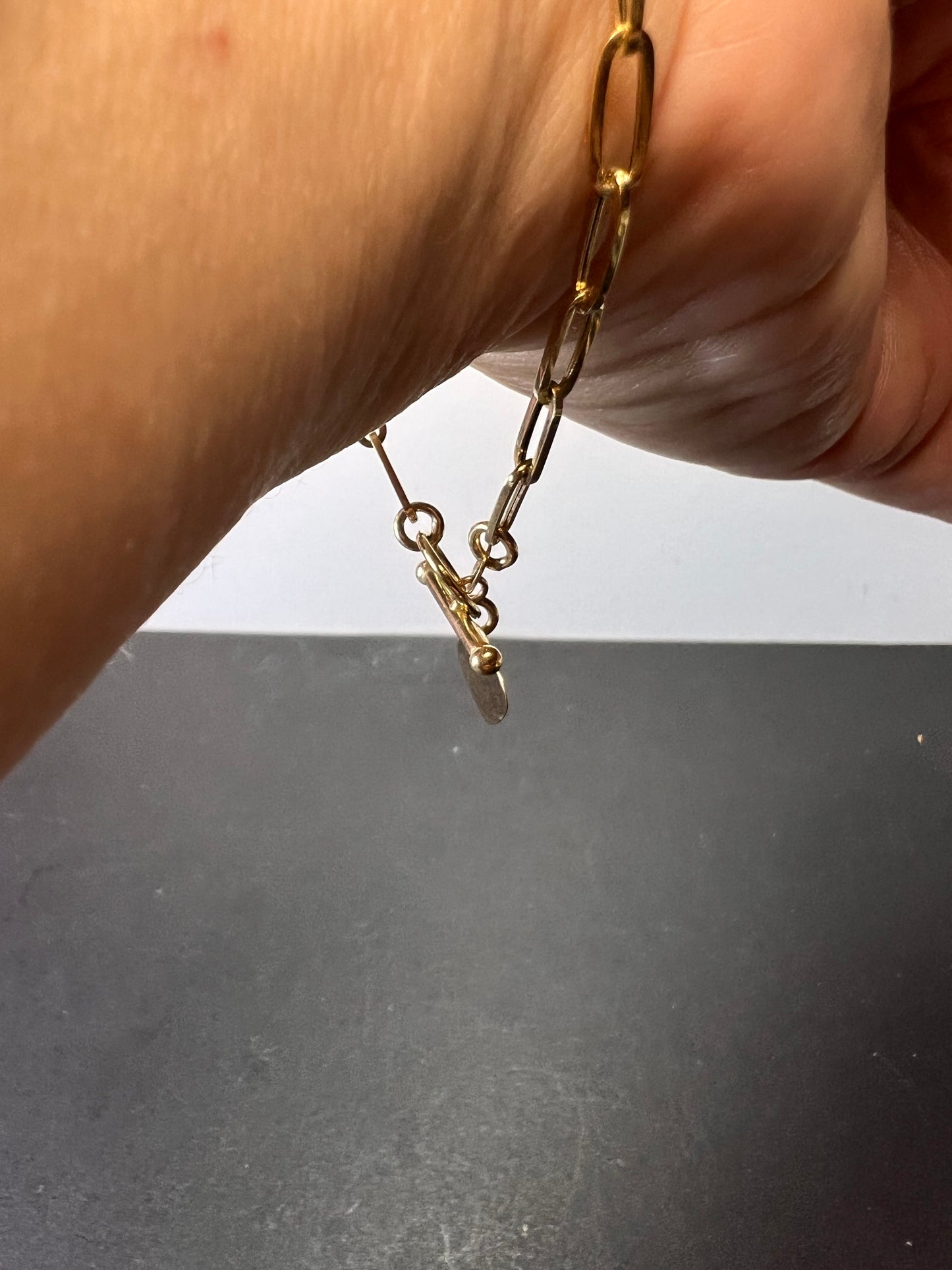 Italian 10k yellow gold paper clip heart bracelet with heart toggle