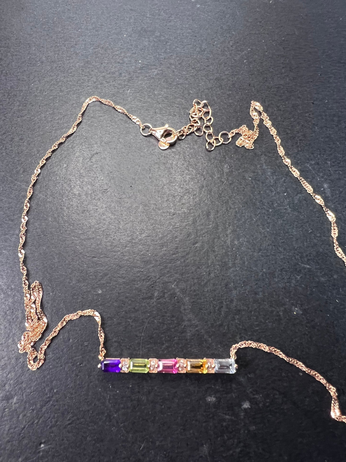 Multi stone bar necklace in 18k rose gold over sterling silver