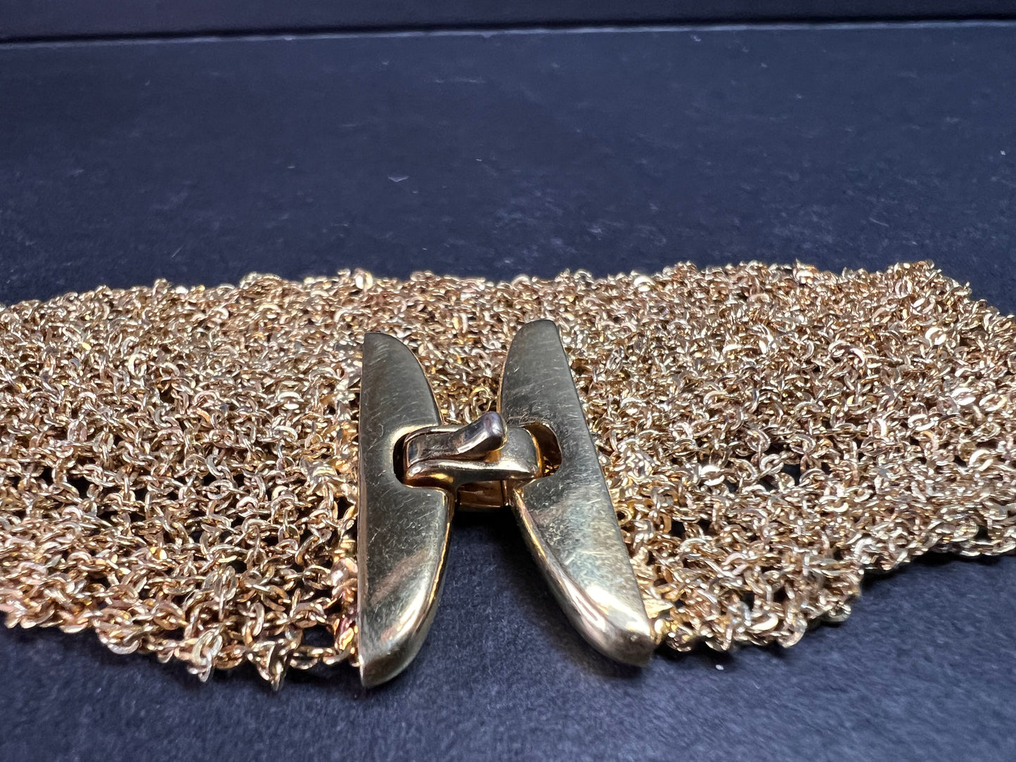 Gold plated over bronze mesh italian bracelet