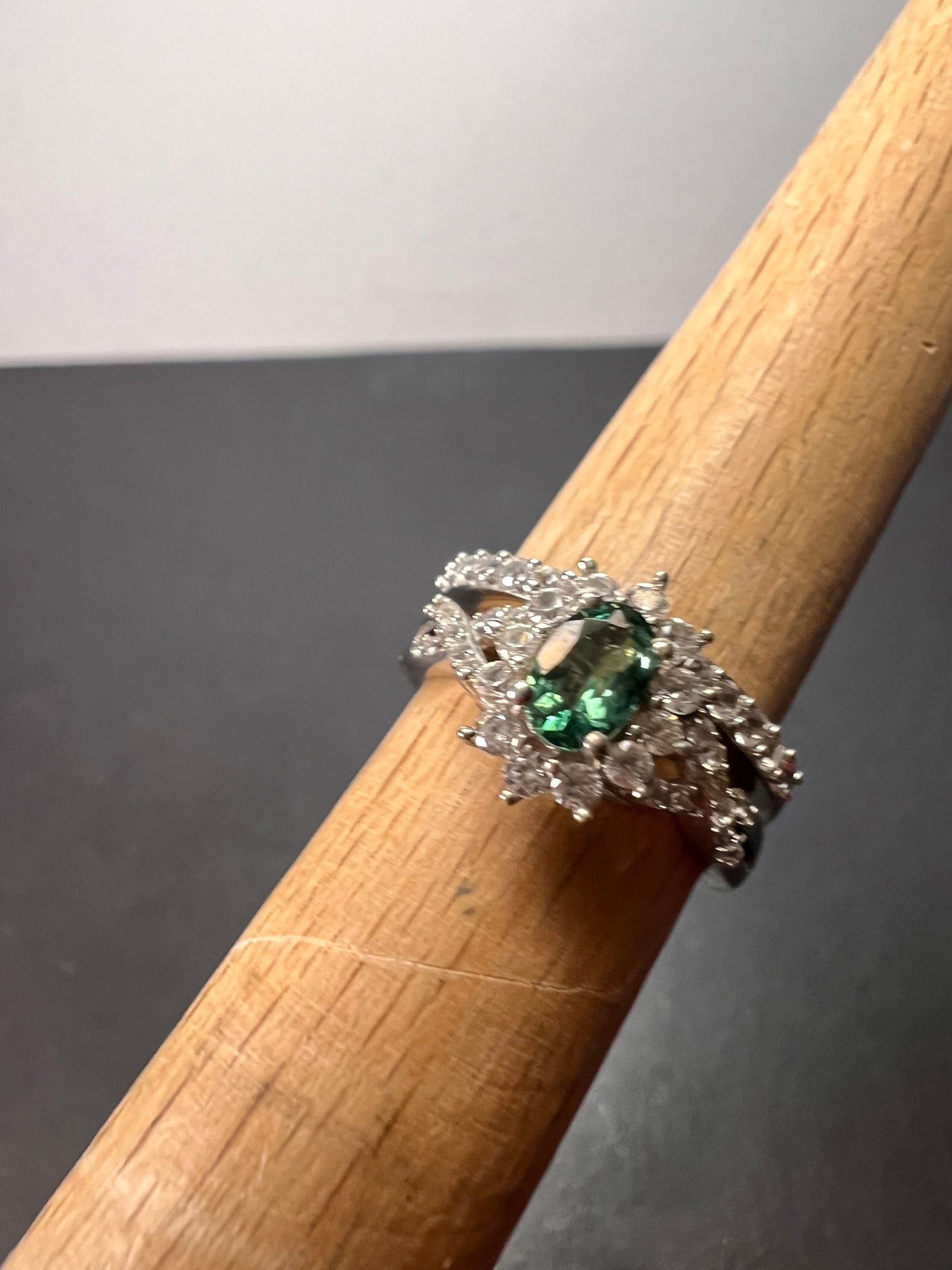 Indian Ocean apatite and zircon ring set in platinum over sterling silver size 5