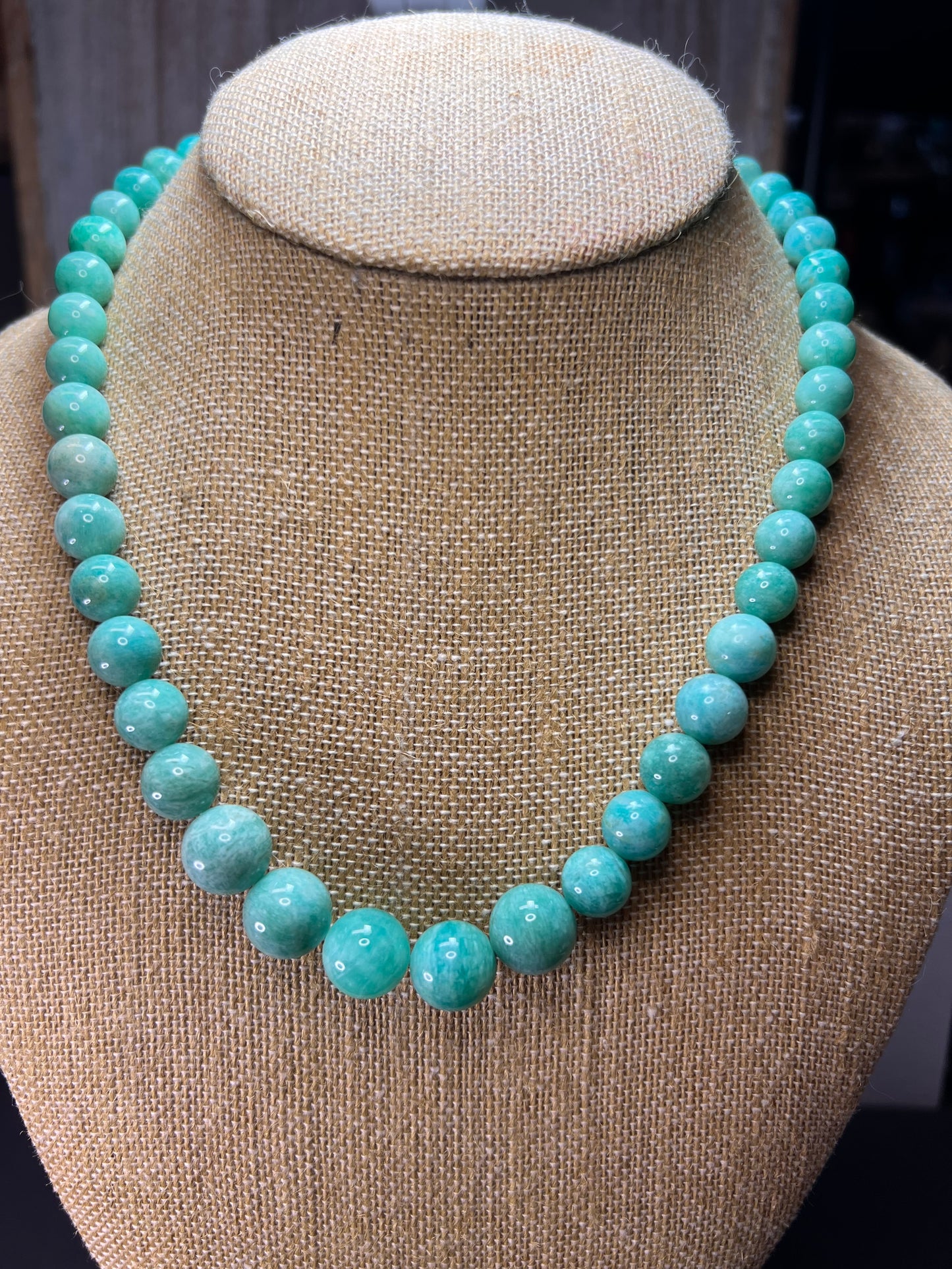 Amazonite beaded bolo necklace with sterling clasp and slide adjustments