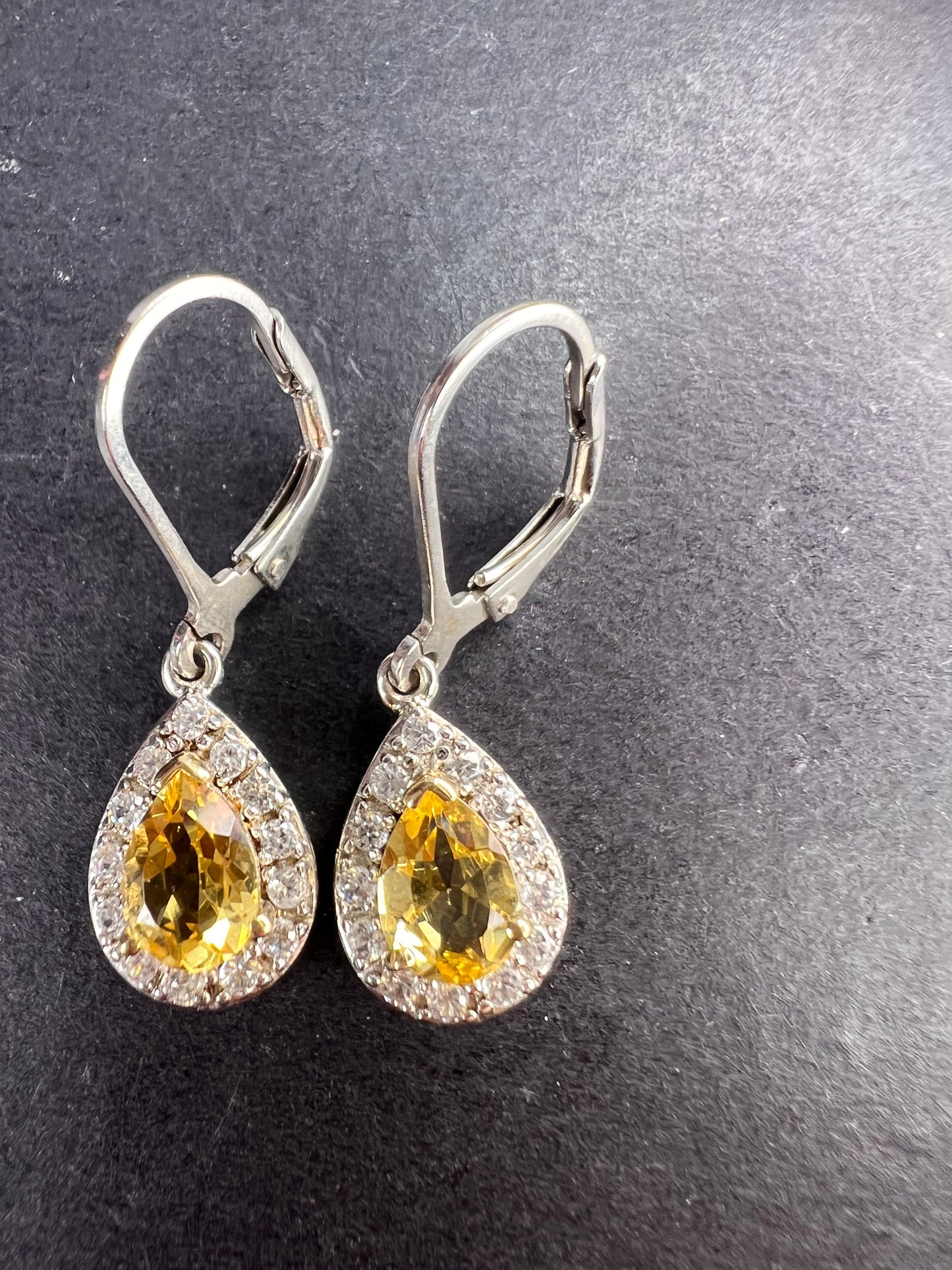 Brazilian heliodor and white zircon teardrop earrings in sterling silver