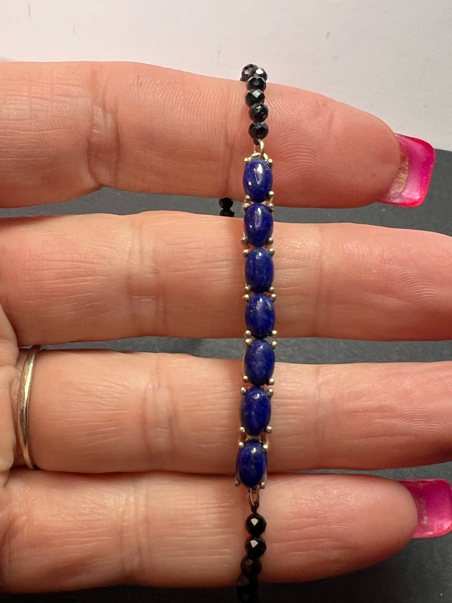 Lapis lazuli and black spinel sterling silver bracelet