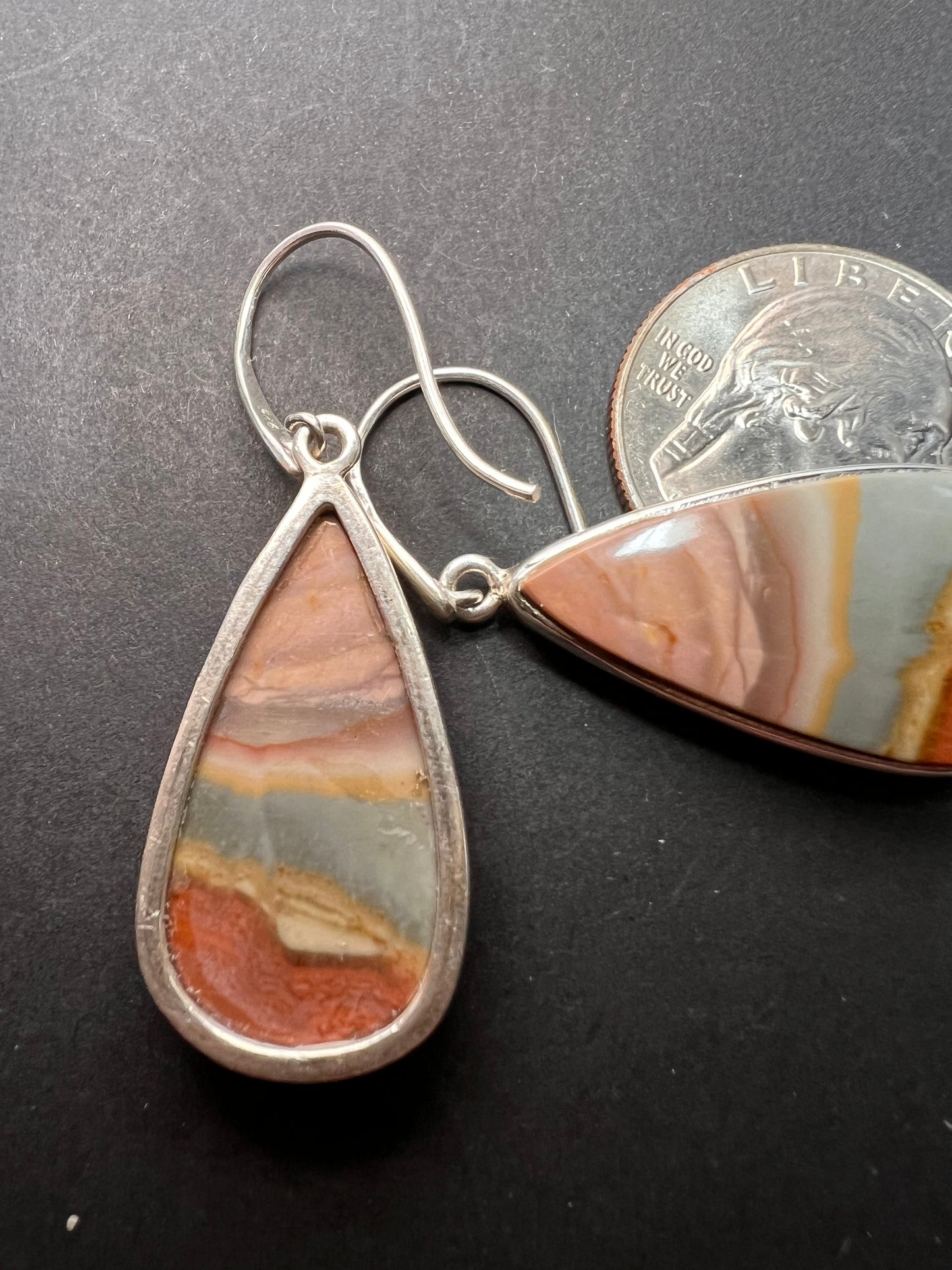 NEW Polychrome Jasper teardrop sterling silver dangle earrings 11.37 grams