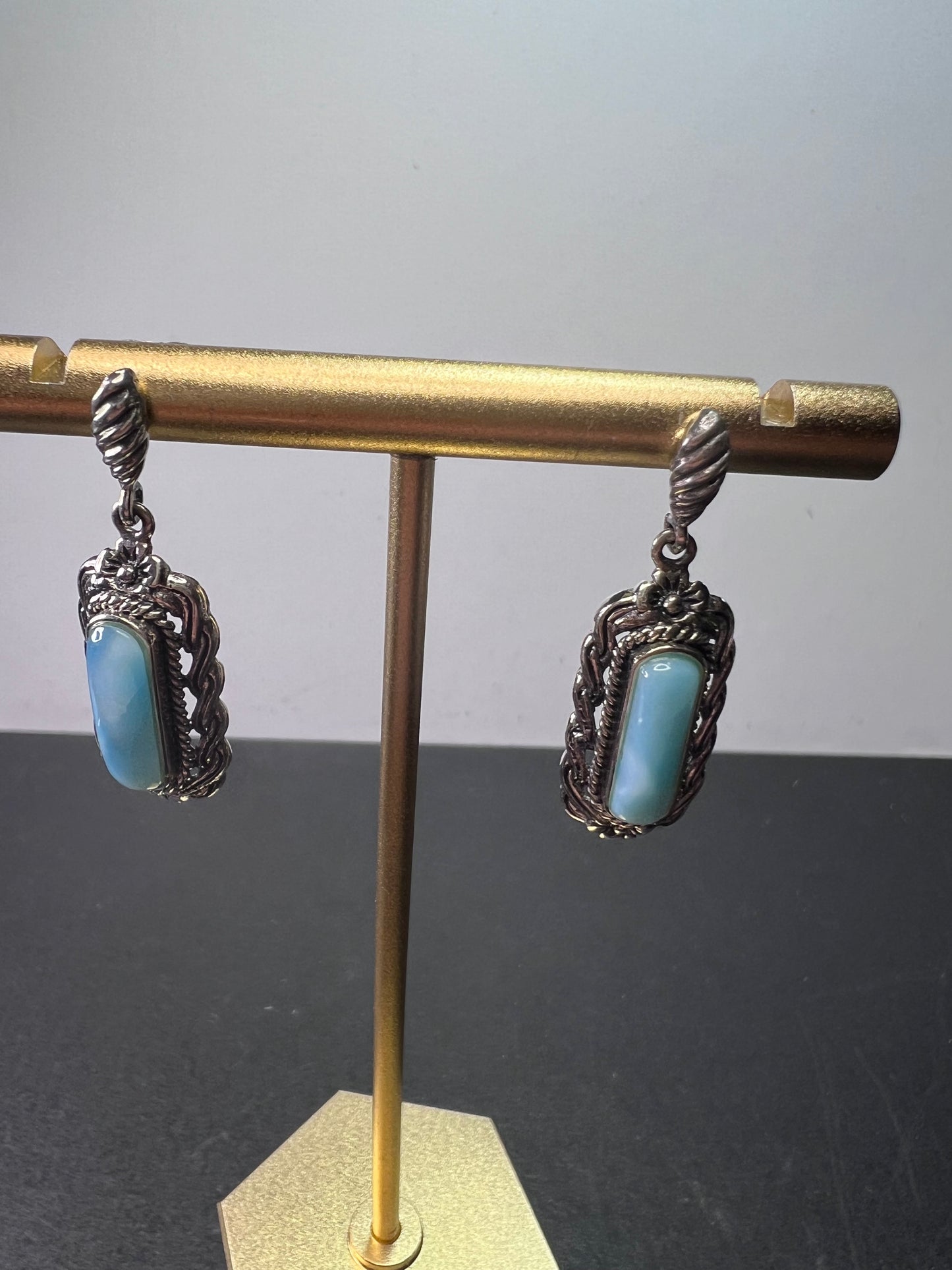 Larimar Bali sterling silver flower earrings