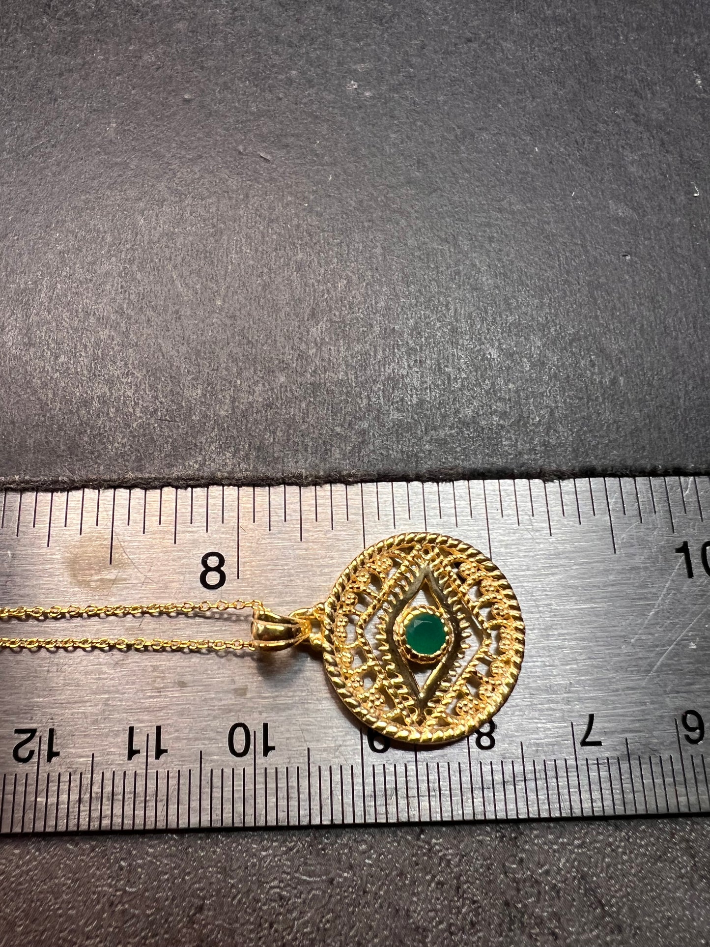 NEW Green onyx evil eye pendant and chain in gold over sterling silver
