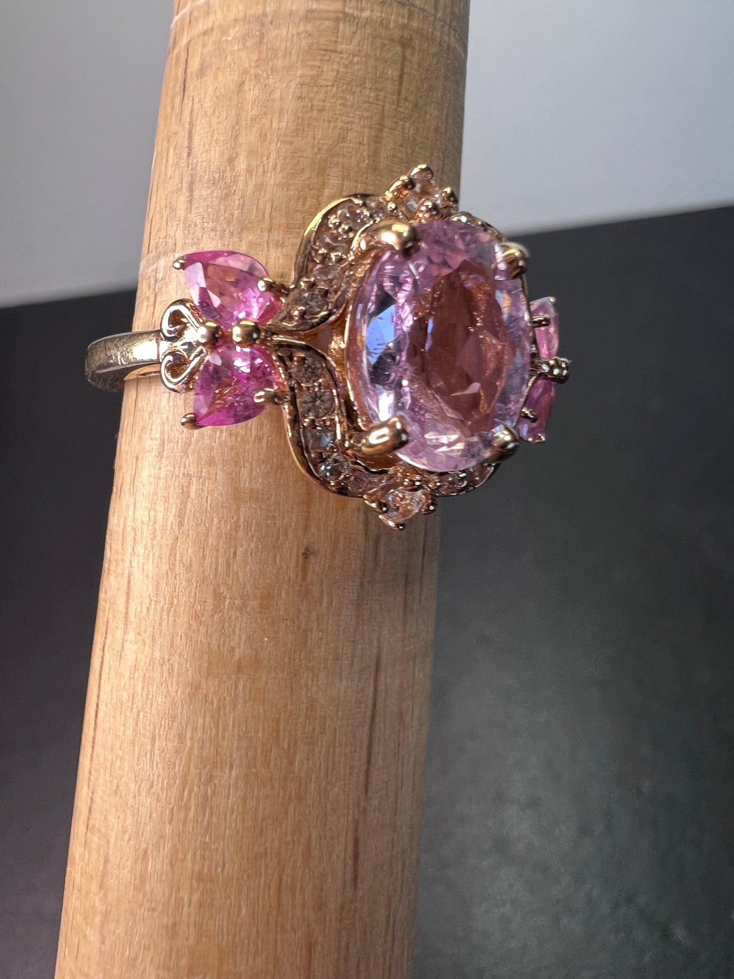 Kunzite and pink sapphire halo ring size 9