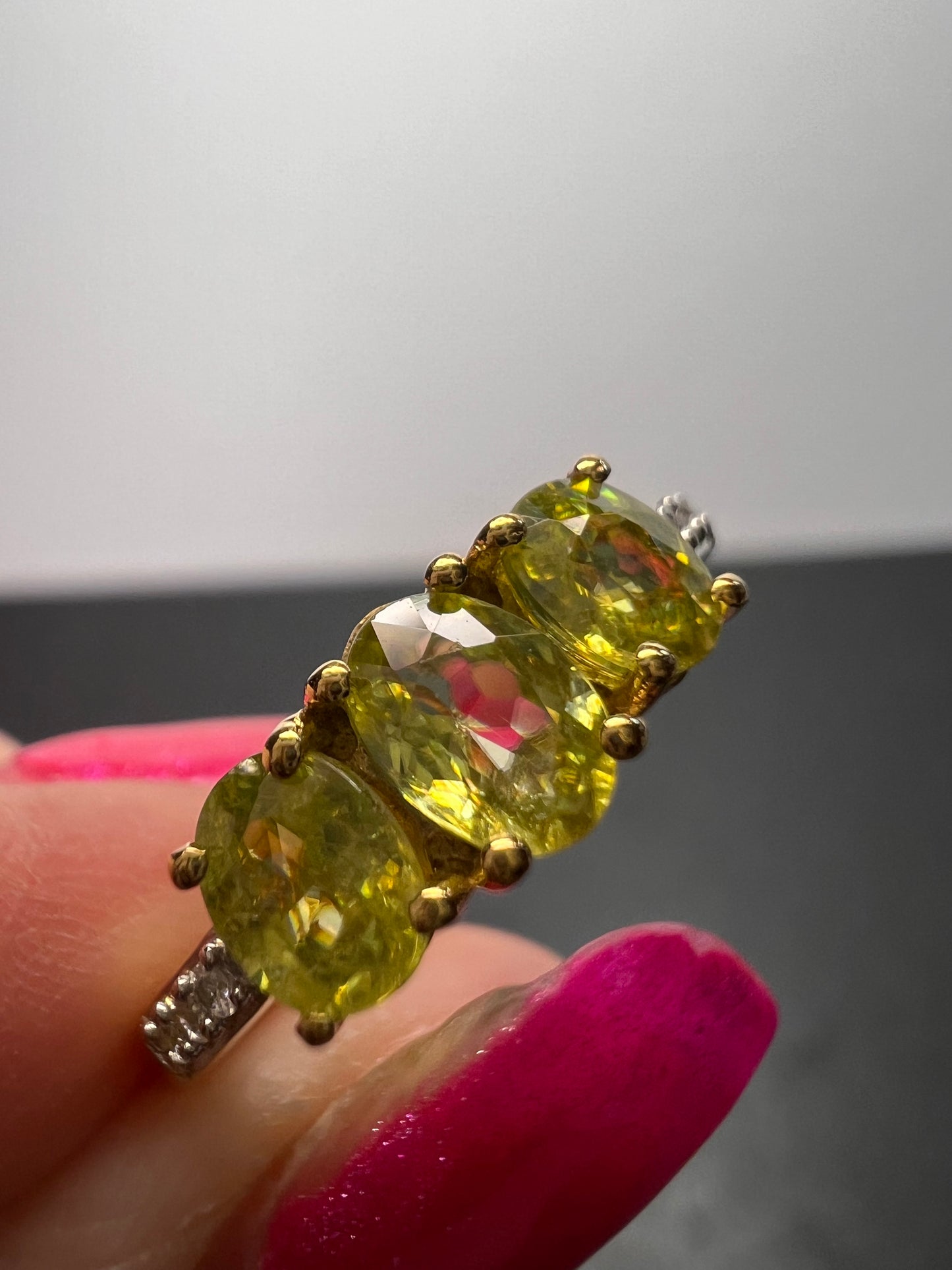 Sava sphene and white zircon triple stone ring in vermeil yellow gold over sterling silver size 8 *NEW*