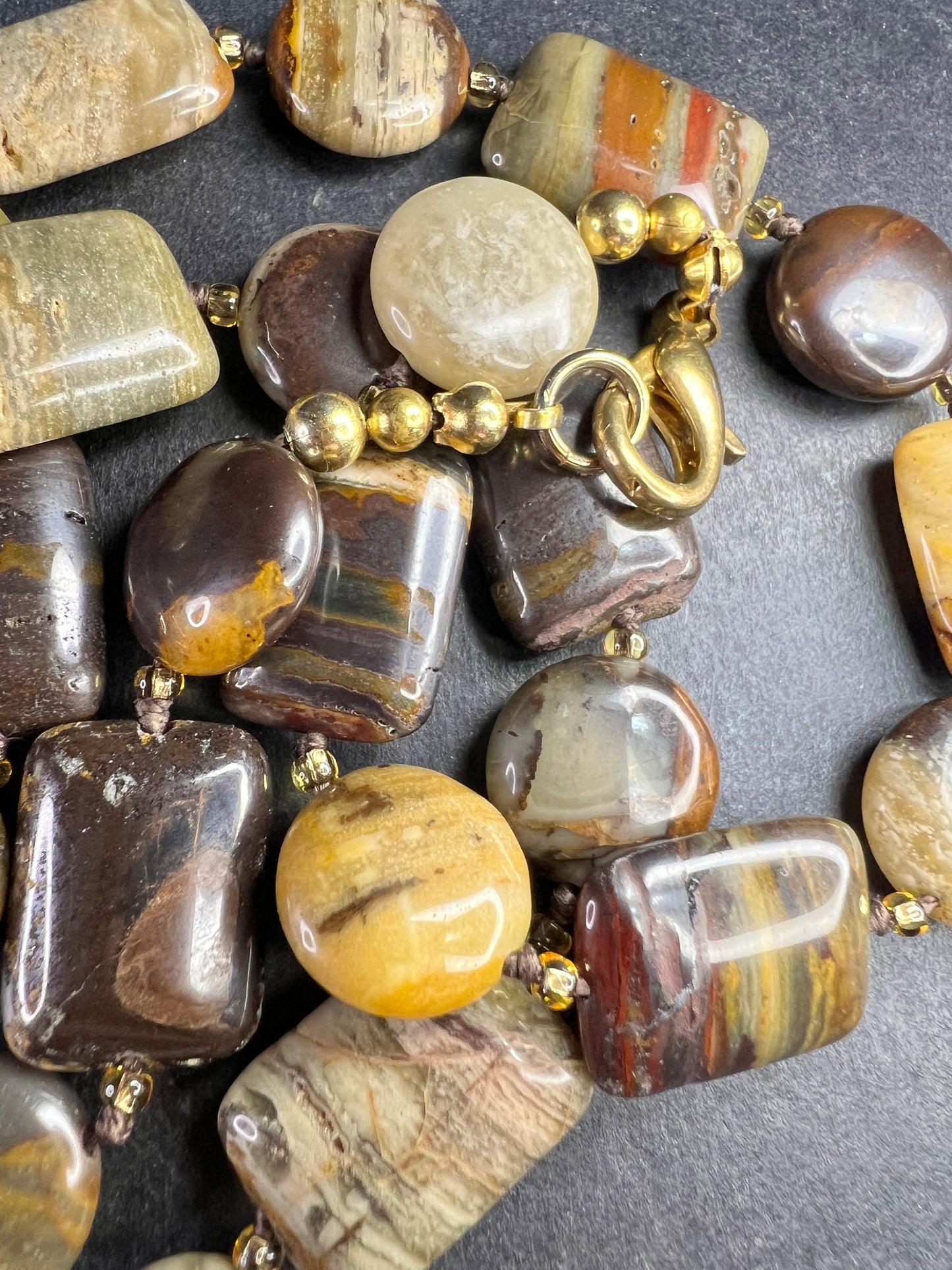 Vintage Petrified Wood Bead Necklace 20” Fossil Wood Earth Tone Jewelry