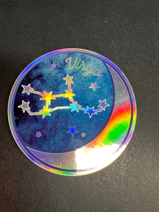🌾 Virgo Holographic Sticker – Wild Flower