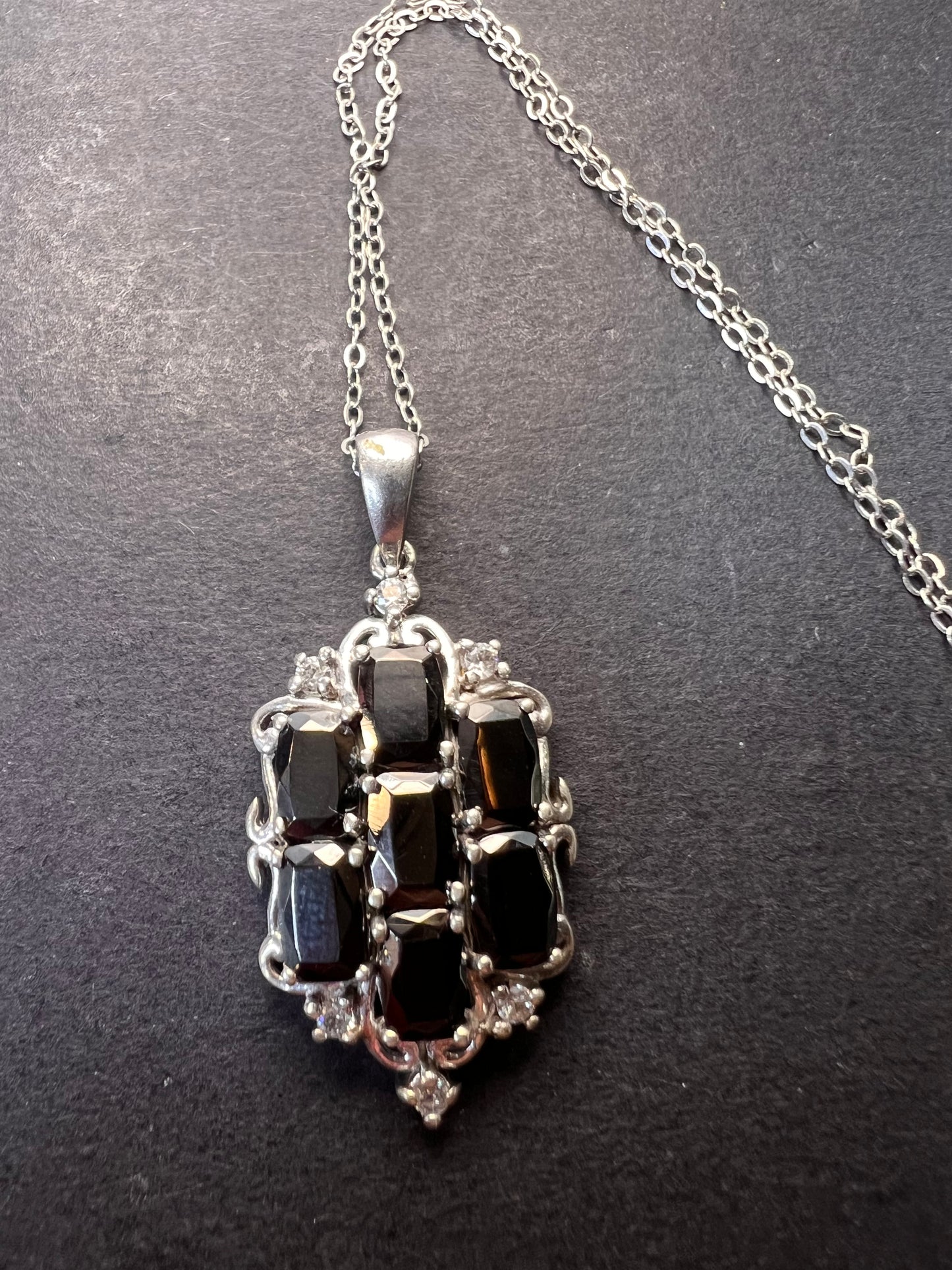 Elite shungite and white topaz sterling silver pendant and chain necklace