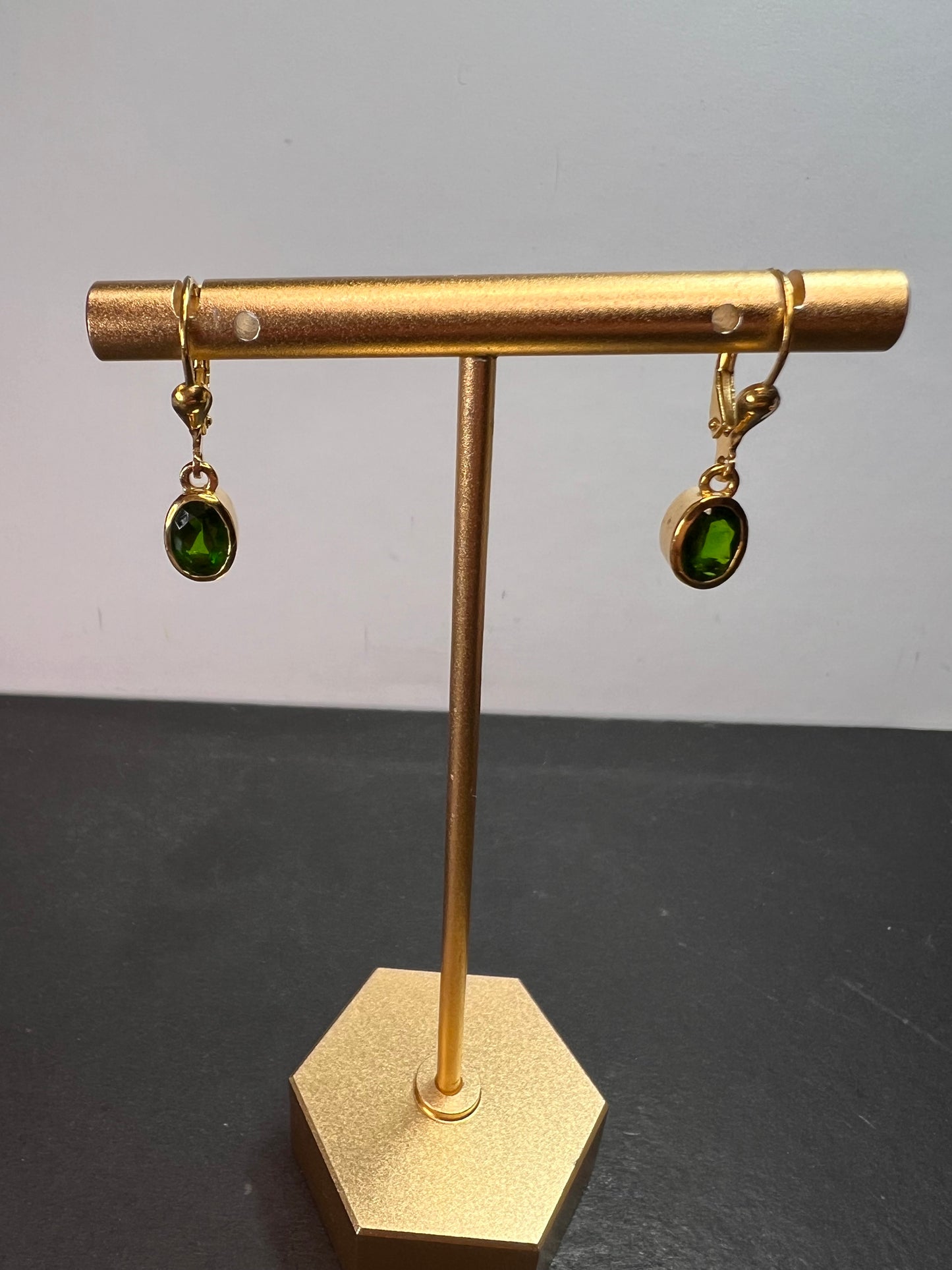 Chrome diopside lever back earrings in gold over sterling silver