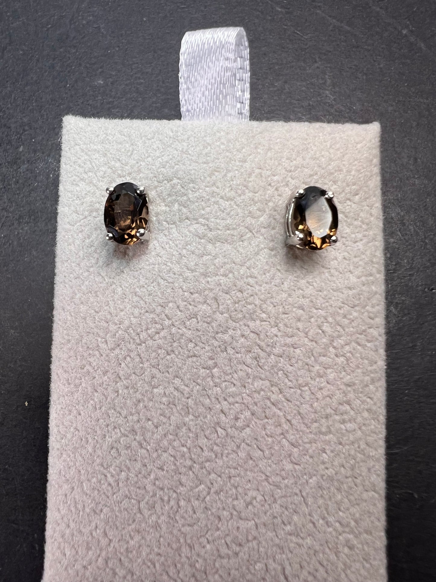 Smoky quartz stud earrings in platinum over sterling silver *NEW*