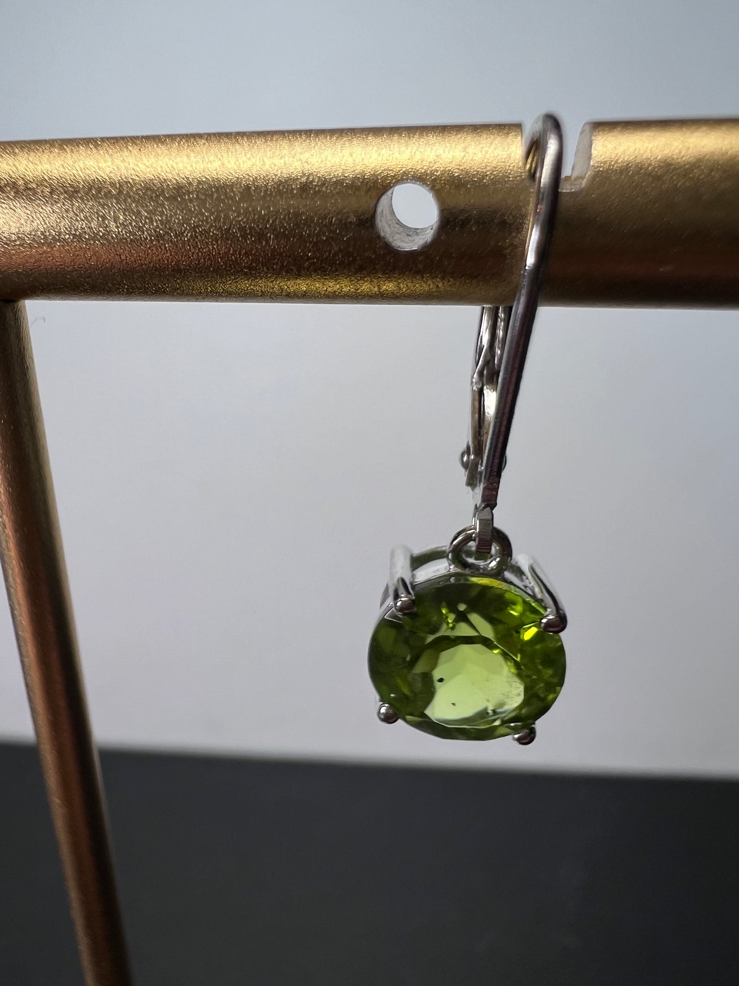 Green Peridot Sterling Silver Solitaire Earrings