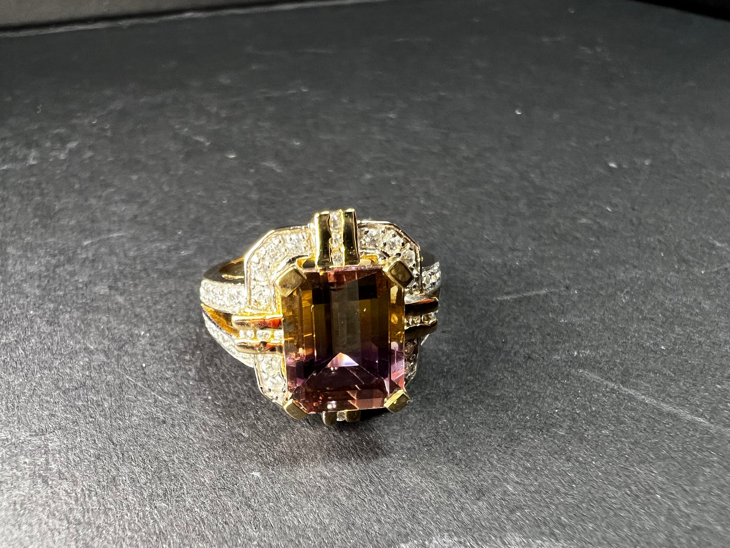Vintage Ametrine Emerald Cut Ring Gold Over Sterling White Zircon Size 7