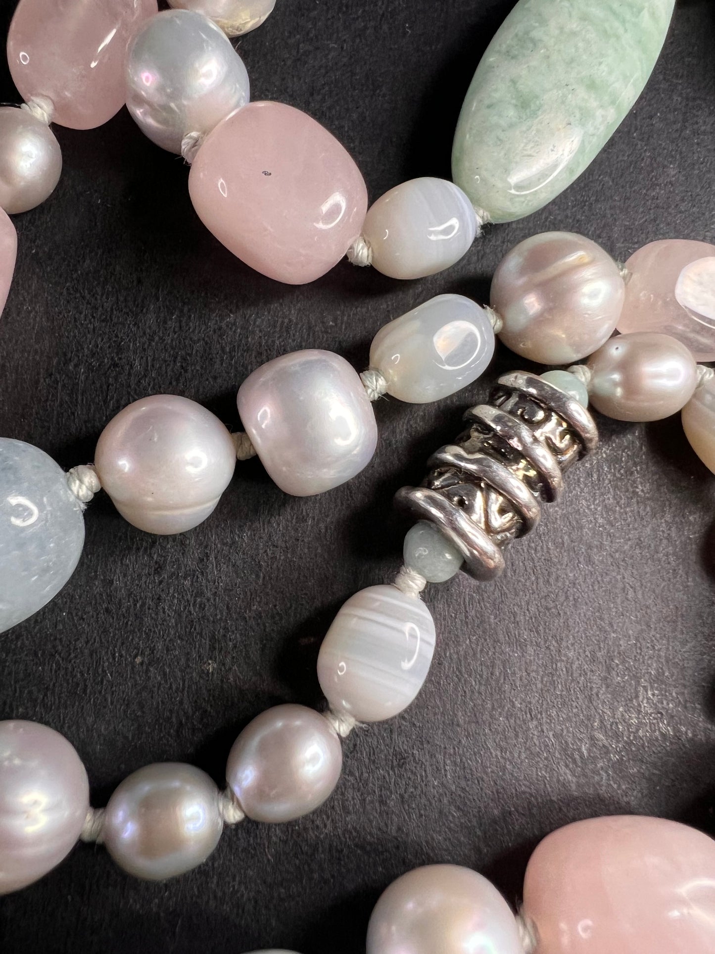 NEW amazonite , pearl multi stone sterling silver 30 inch necklace