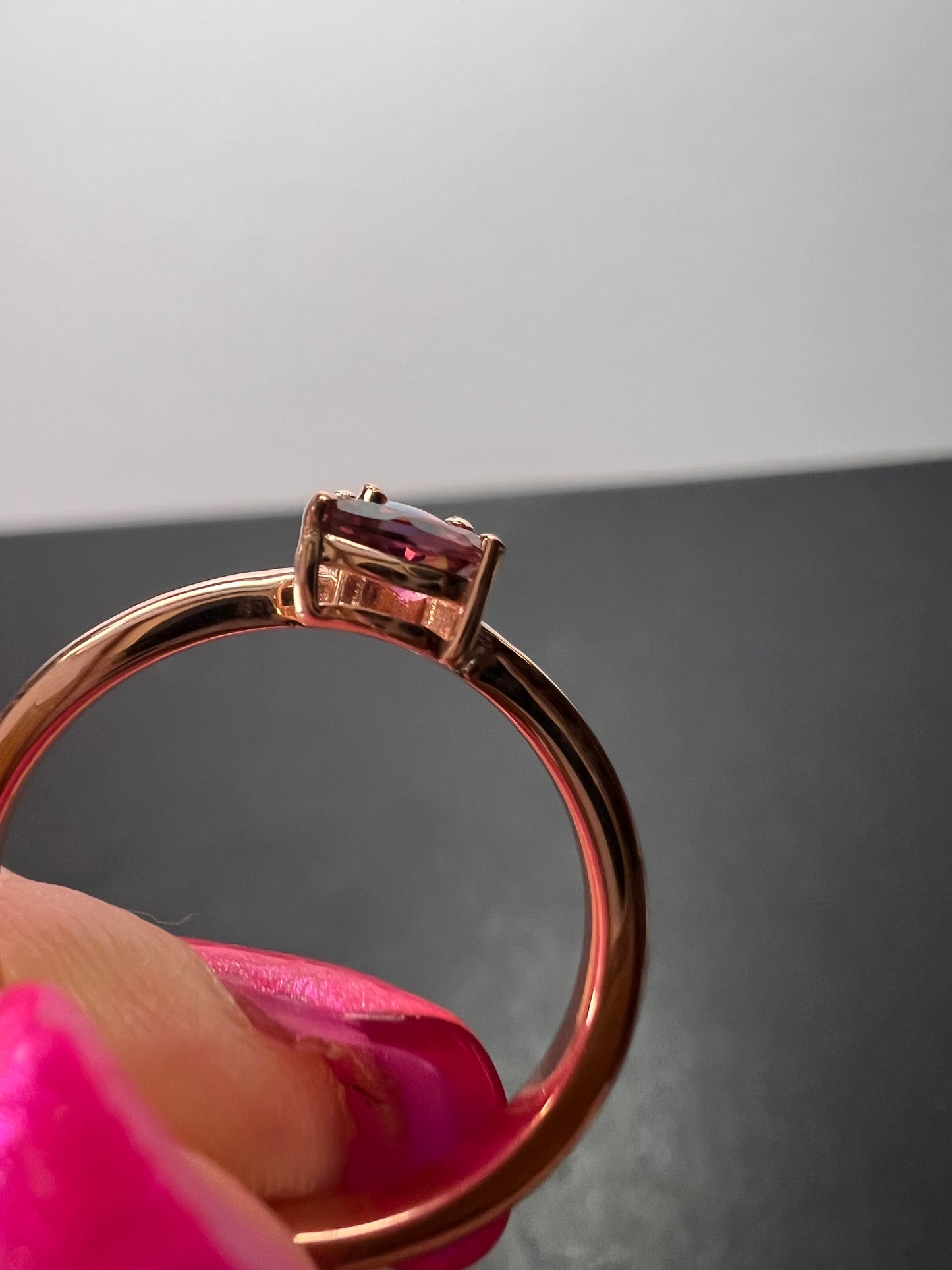 Rubellite and Ethiopian welo opal bypass ring in rose gold vermeil over sterling silver size 7. .35ctw