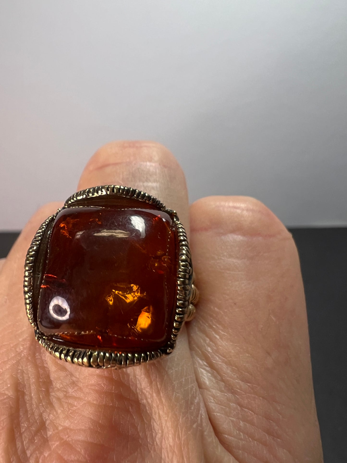 Designer Barse amber brass ring size 9