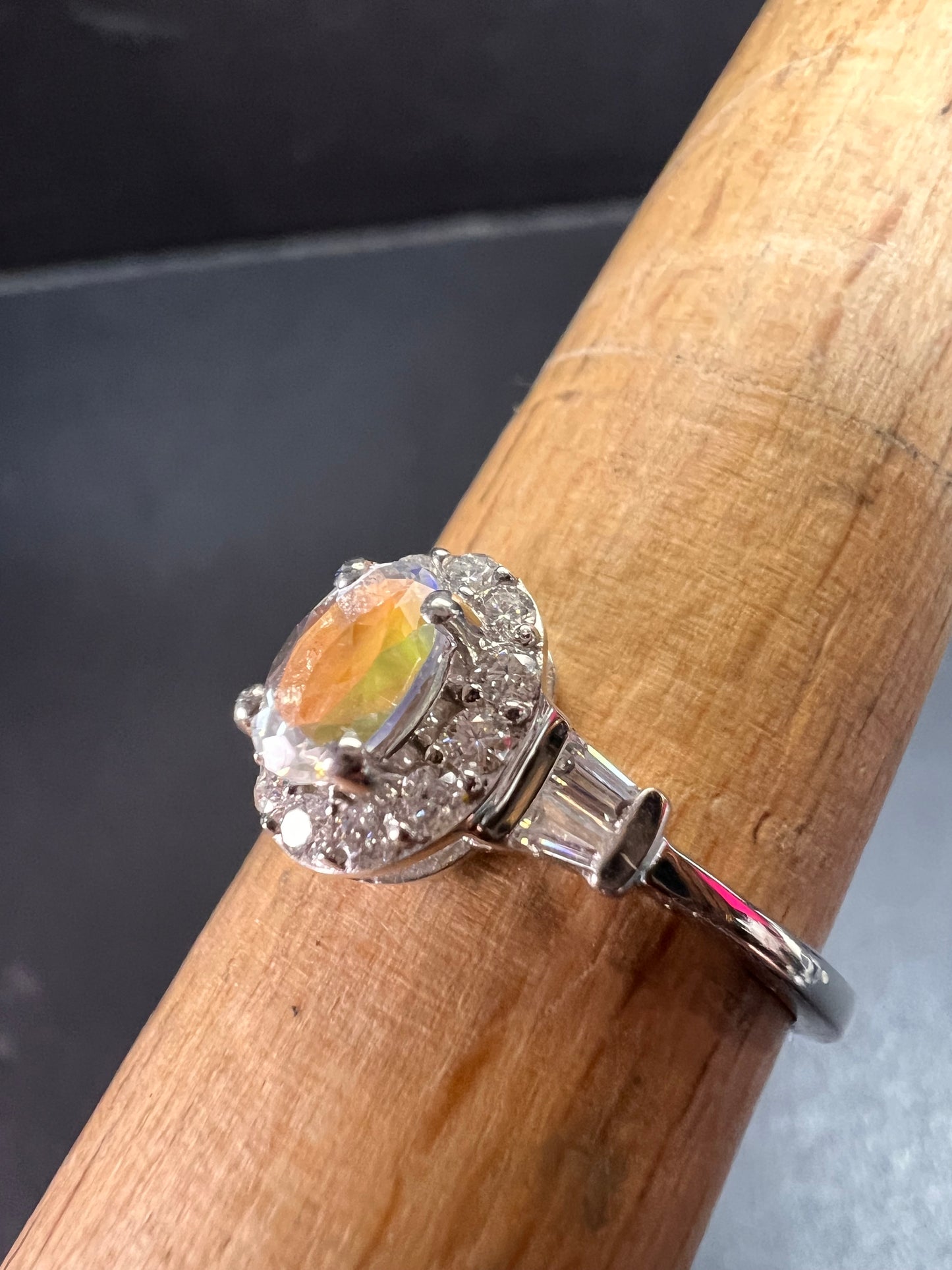 NEW gemmy moonstone and Moissanite sterling silver halo ring size 8