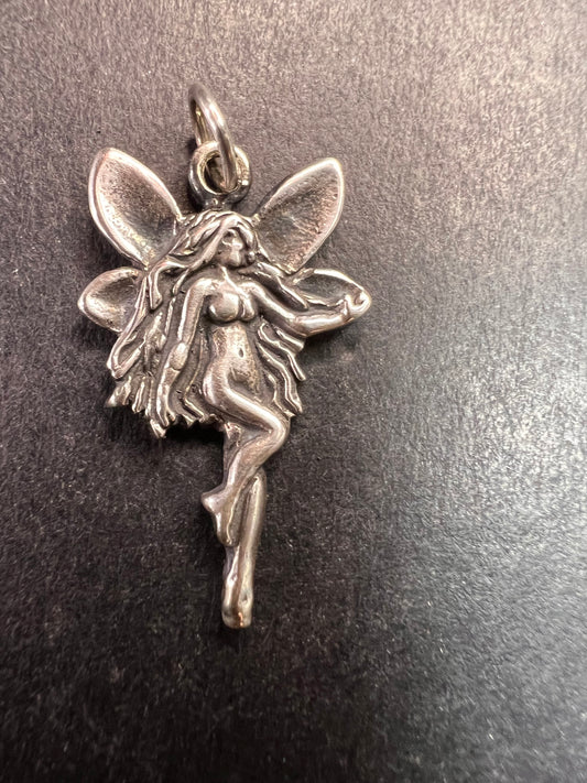 Vintage Sterling Silver Fairy Pendant 925 Fantasy Charm