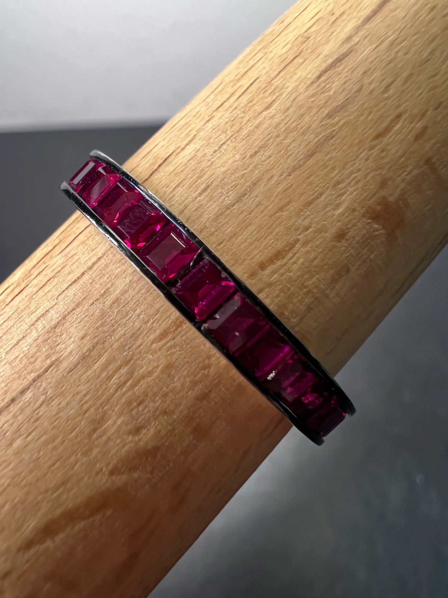 Lab pink sapphire eternity band stacker ring in sterling silver size 11