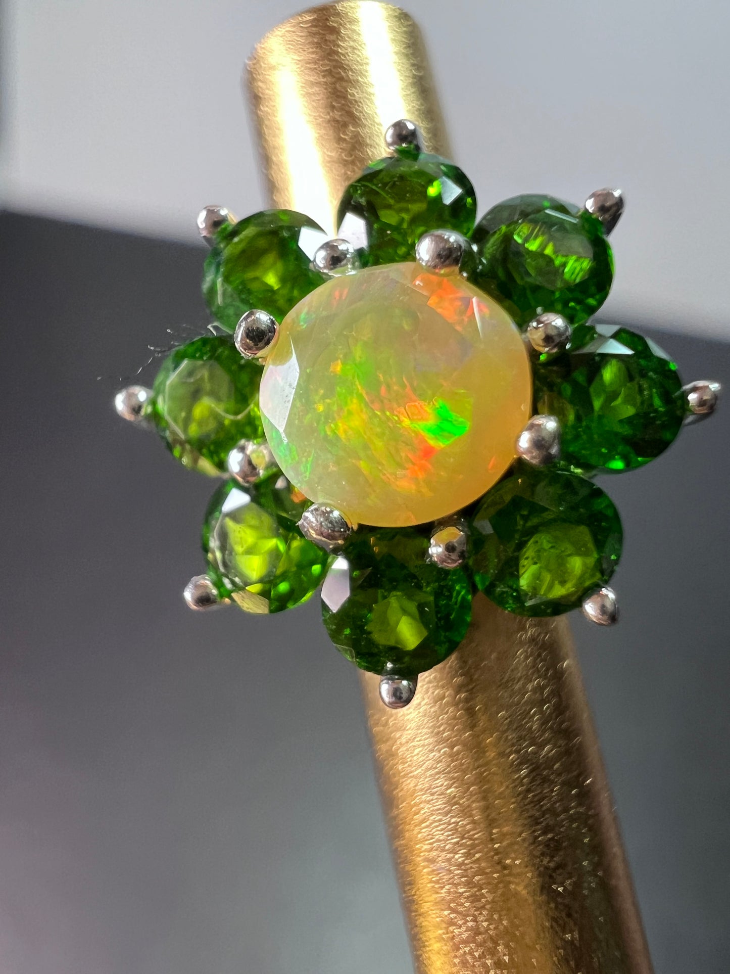 Chrome diopside opal flower stud earrings