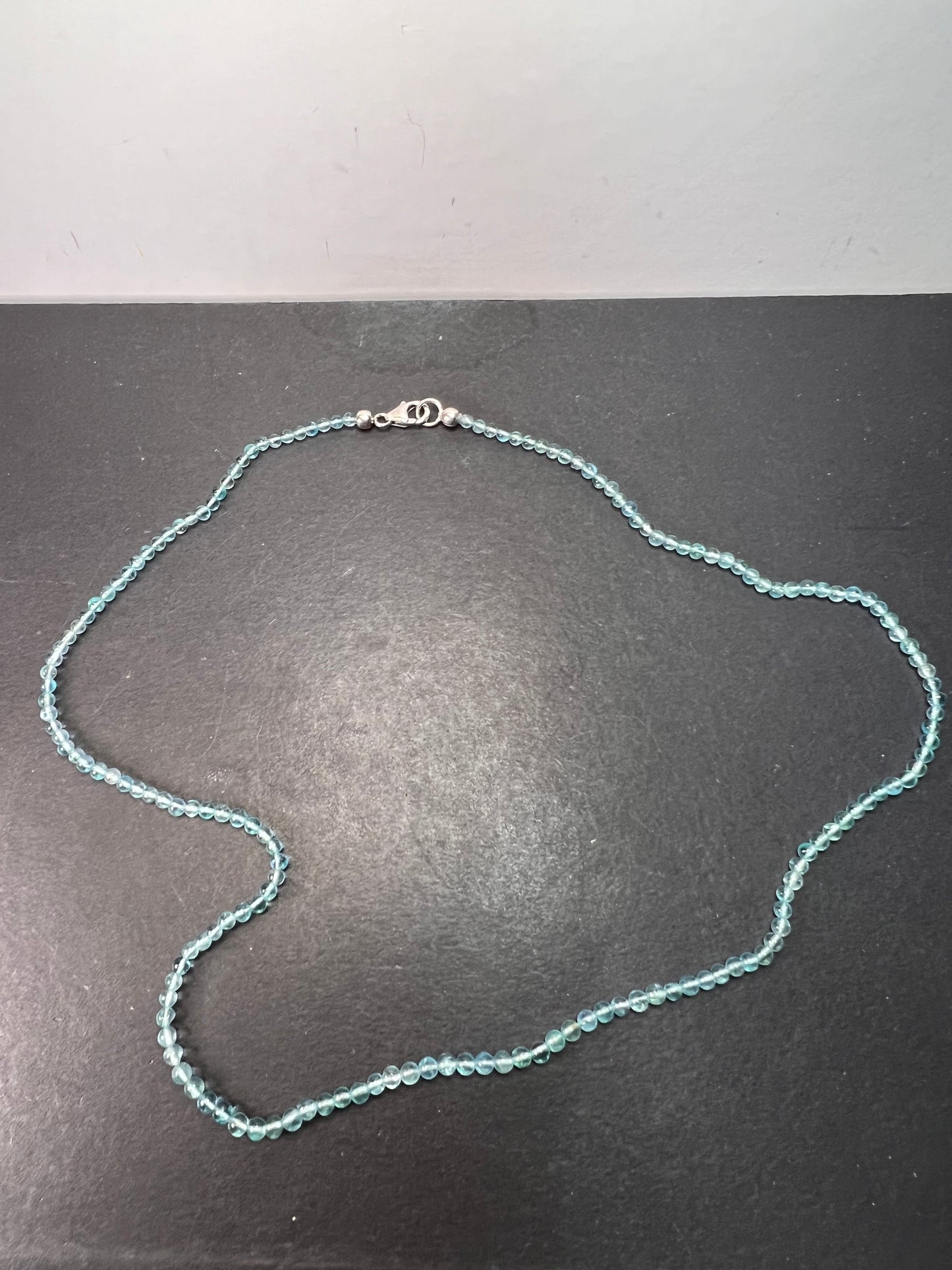 Blue apatite 2mm beaded necklace with sterling silver clasp