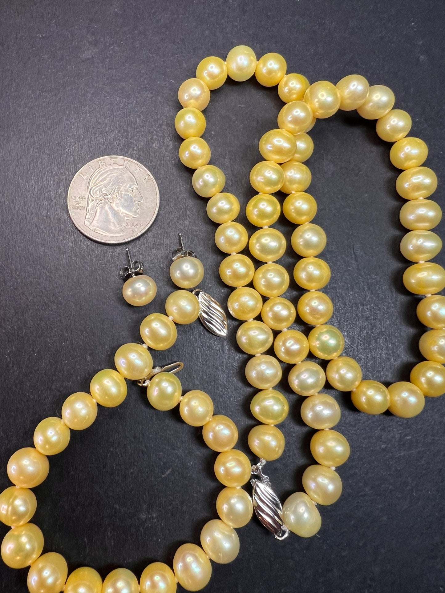 New Freshwater Pearl Necklace Bracelet Earrings Set Sterling Silver