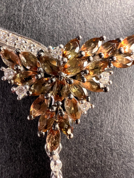 NEW Andalusite and Moissanite floral necklace in rhodium over sterling silver