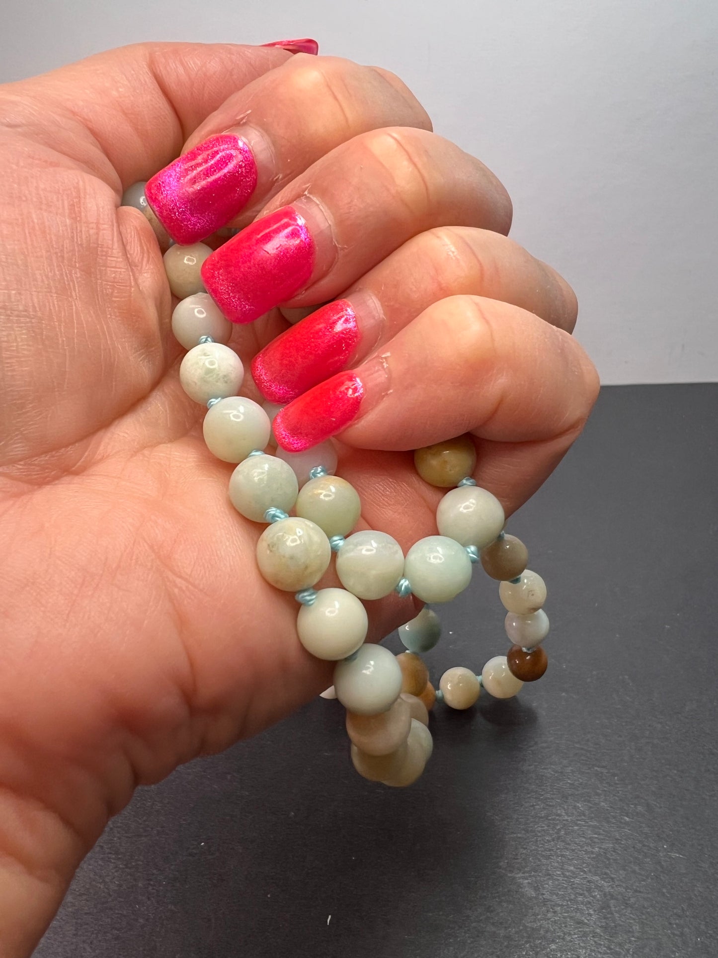 Amazonite knotted mala style endless necklace