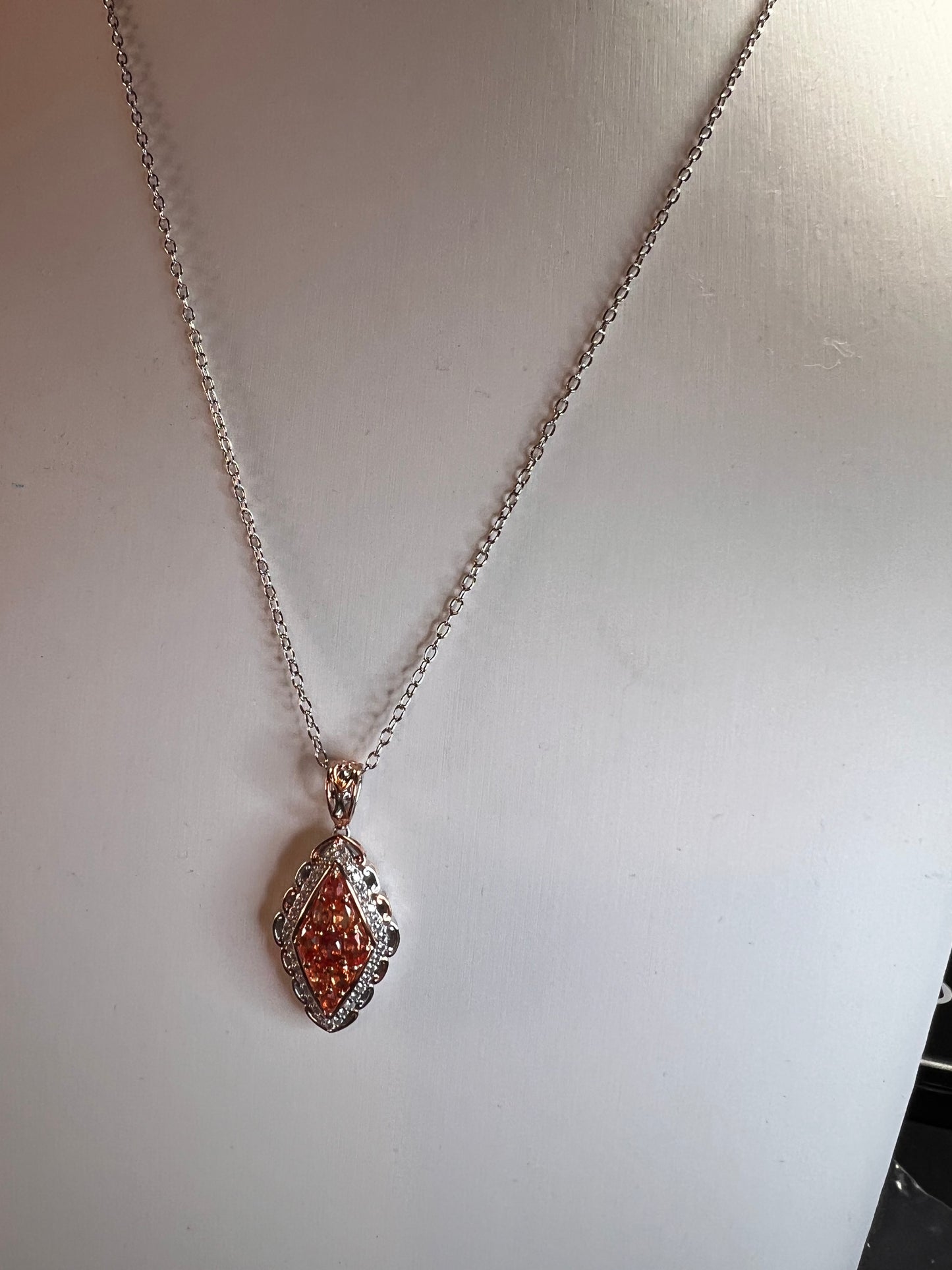 Padparadscha Sapphire Pendant | Sterling Silver Two-Tone | Gems by Valitutti