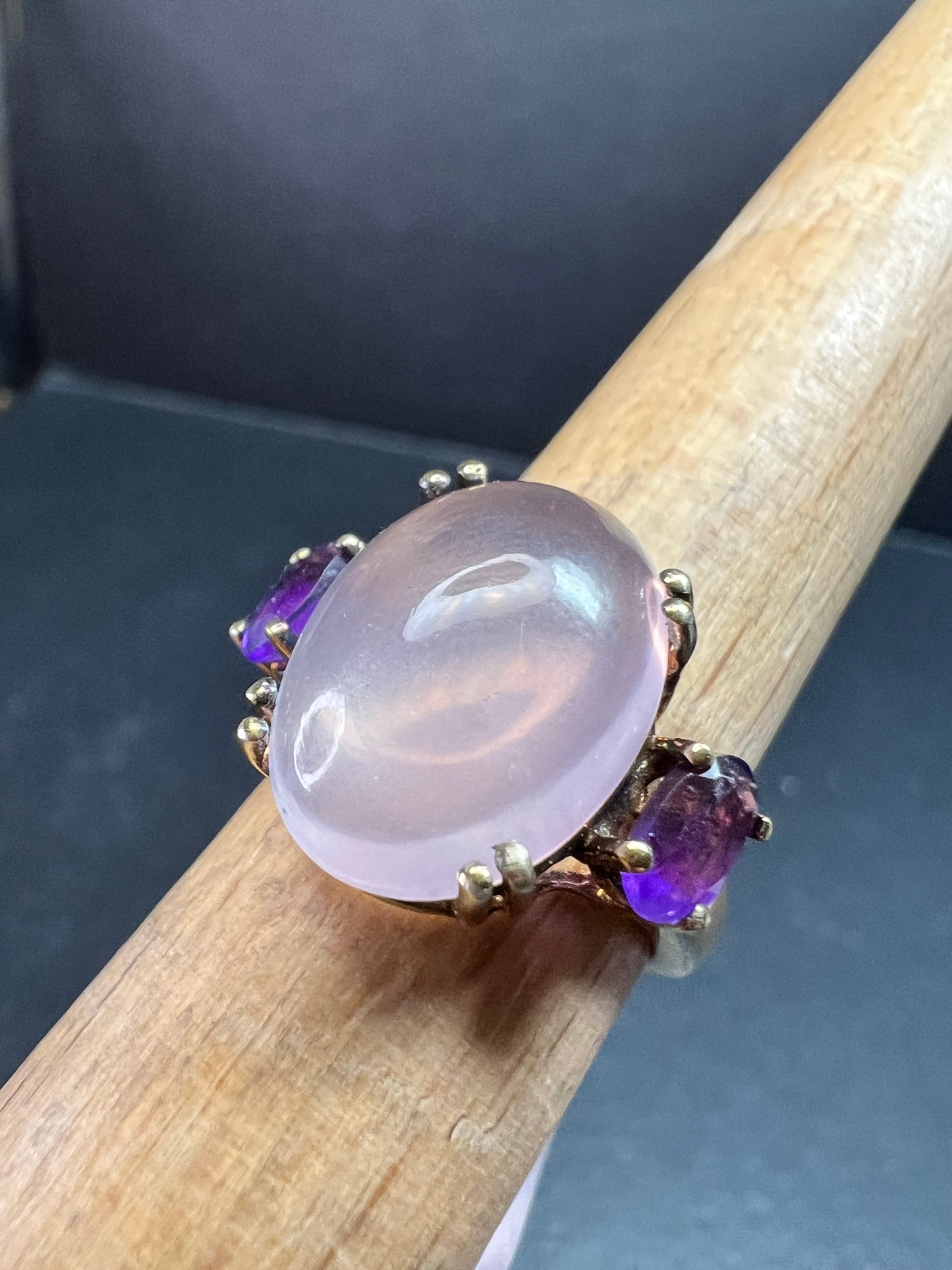 Rose Quartz & Amethyst Gold Plated 925 Ring Size 7 NWT